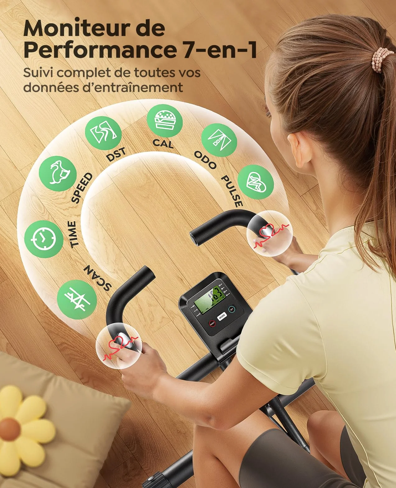TOPUTURE Vélo d'Appartement Pliable 5-en-1, 16 Niveaux Résistance Magnétique, Moniteur LCD, Compatible APP, 140 kg