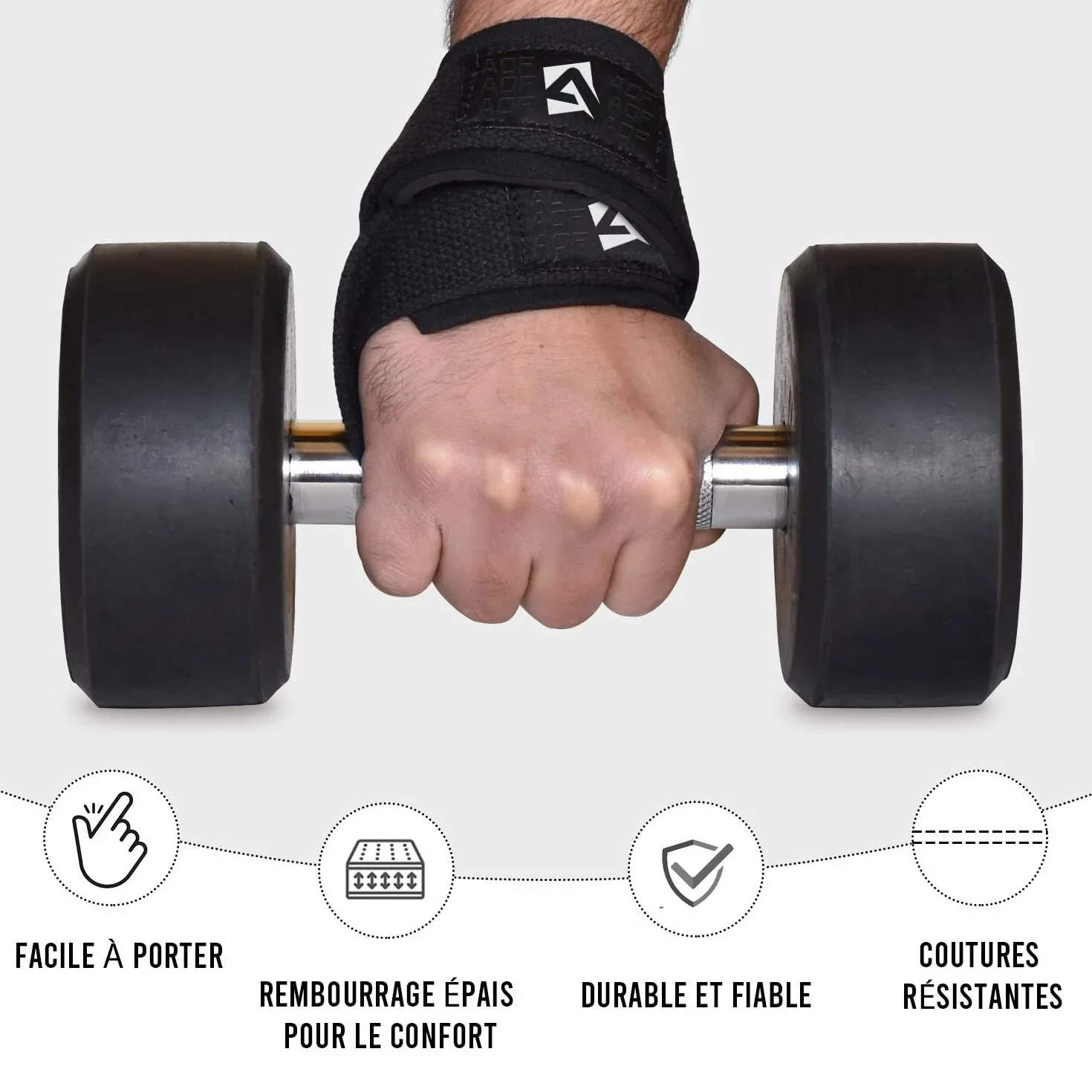 AQF Sangle de Tirage Musculation – Straps Poignet Rembourrés Néoprène Homme Femme Deadlift Powerlifting