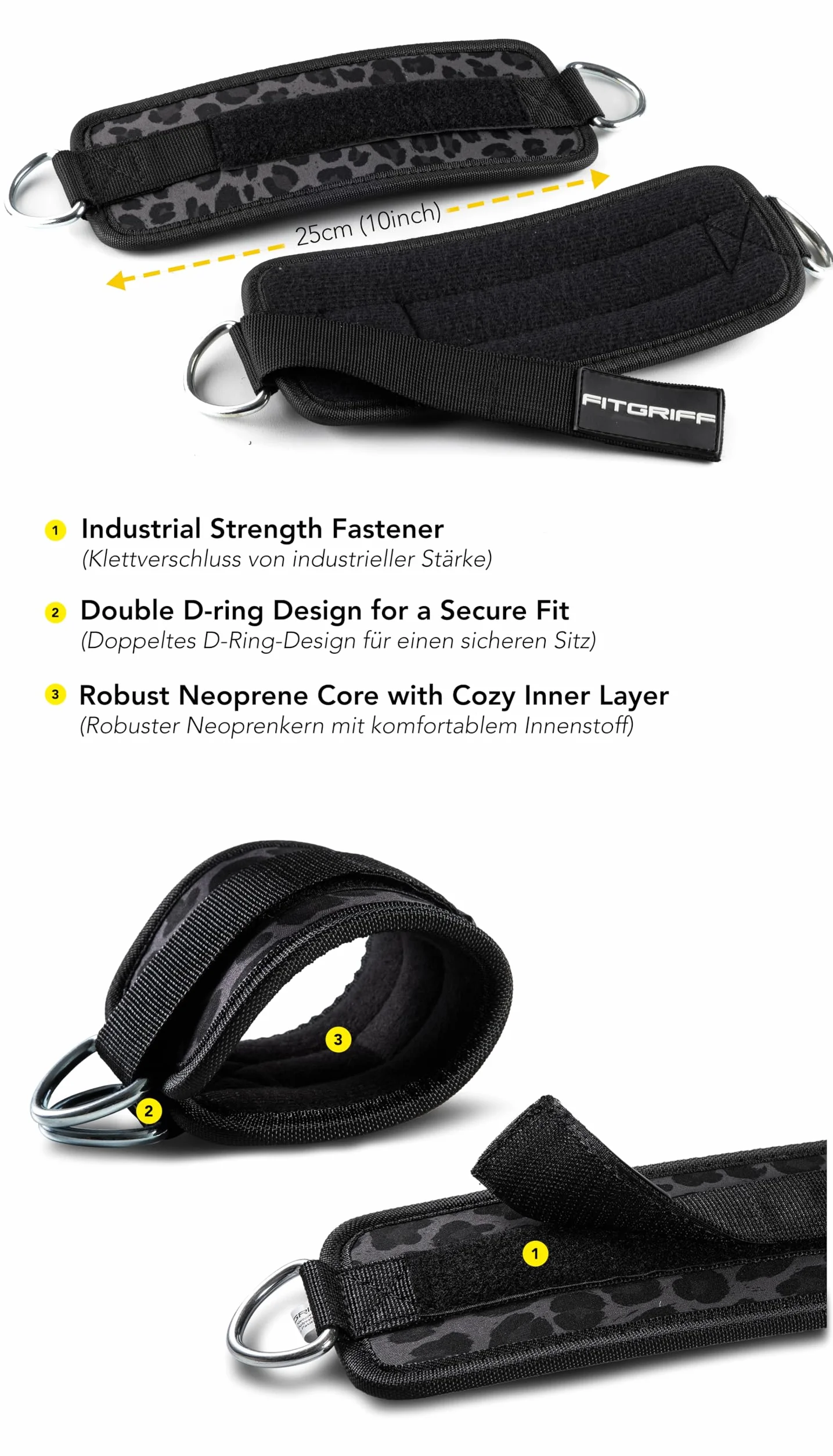 Fitgriff® Sangle Cheville Musculation Poulie V1 - Ankle Straps pour Cable Machines