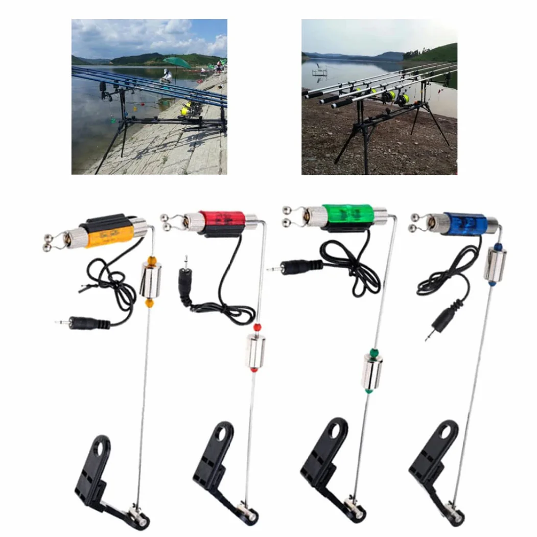 Lot de 4 indicateurs de touche lumineux pour pêche à la carpe avec poignée rigide