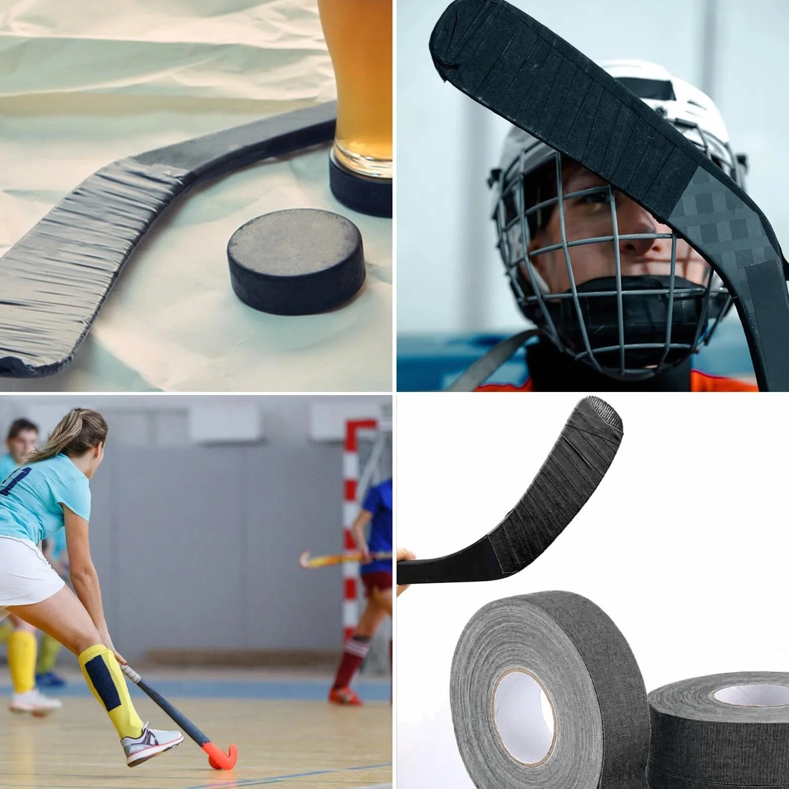 Tape Hockey sur Glace Adhésif Antidérapant 2 Rouleaux Noir