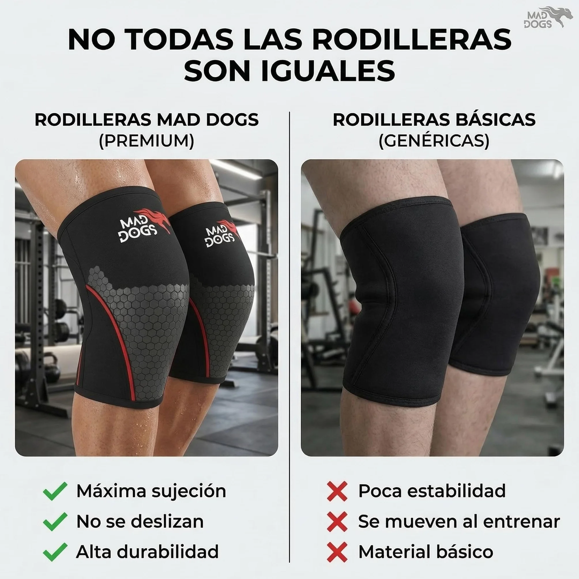 MAD DOGS Genouillères Crossfit 5 mm Néoprène Powerlifting Haltérophilie Protection Articulaire