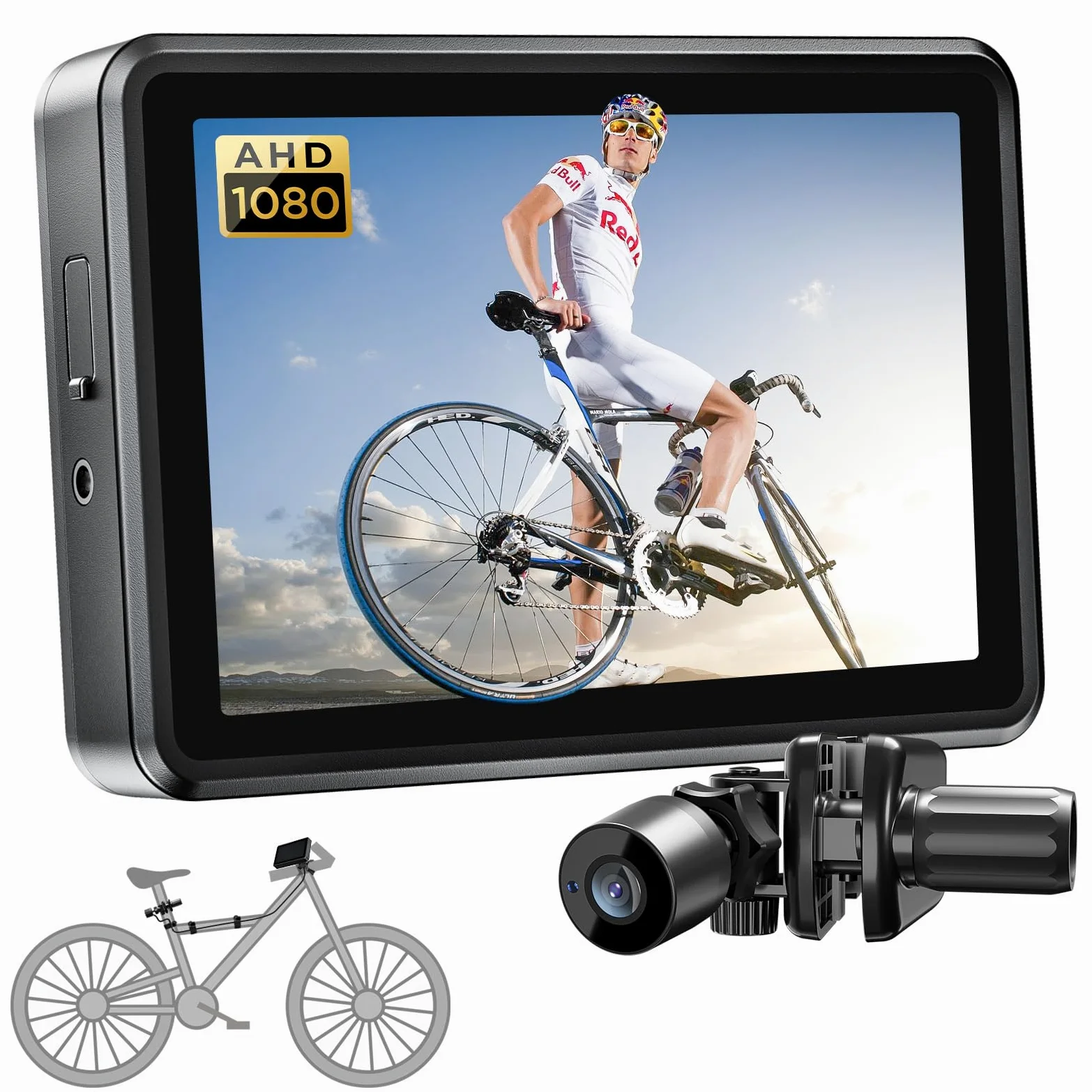 FEISIKE Rétroviseur de guidon de vélo, caméra de recul avec fonction de vision nocturne HD de 10,9 cm, grand angle de vue de 145°, support rotatif réglable, compatible avec vélo, montagne, vélo de