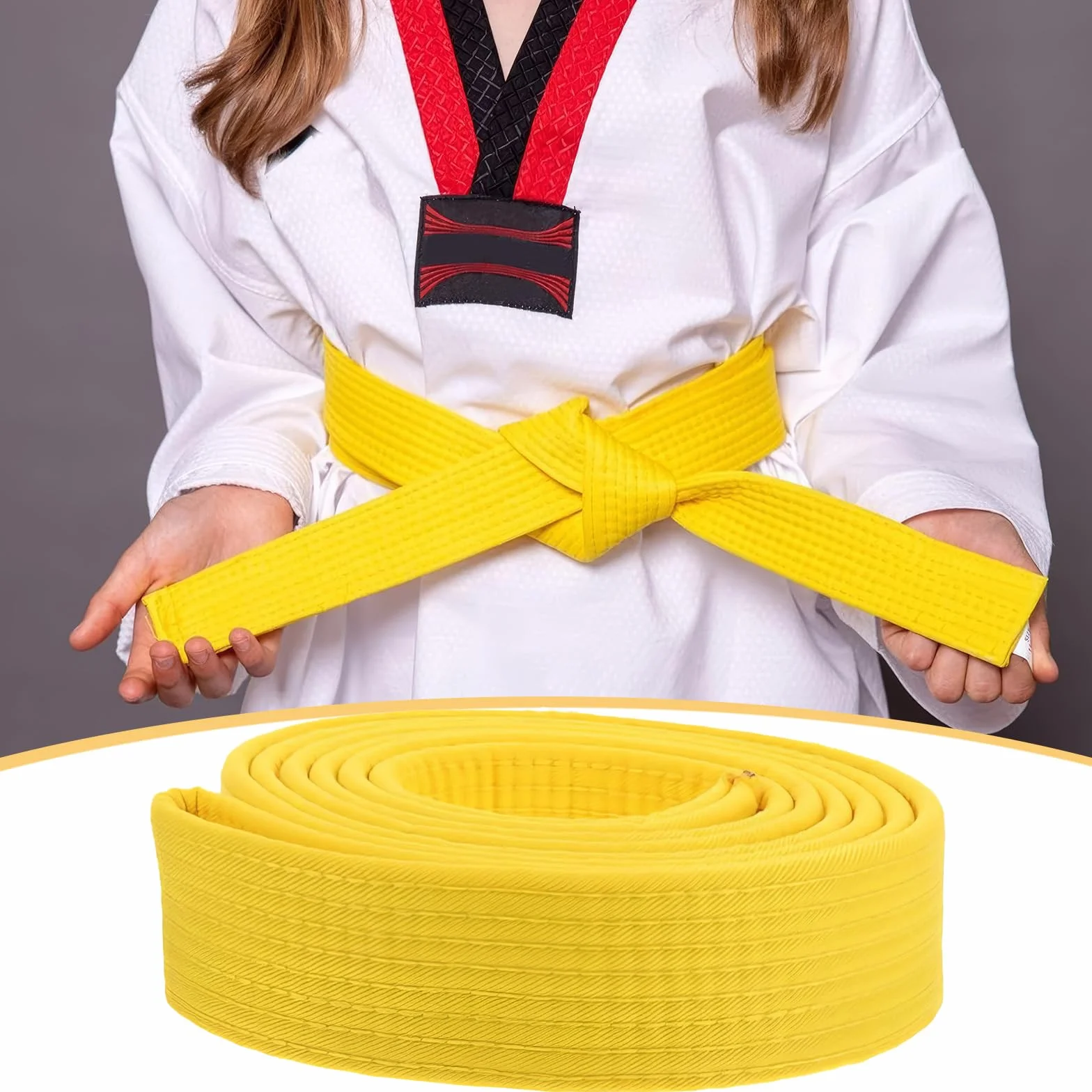 Ceinture de Taekwondo Karaté Judo Double Wrap Arts Martiaux Jaune 260x4cm
