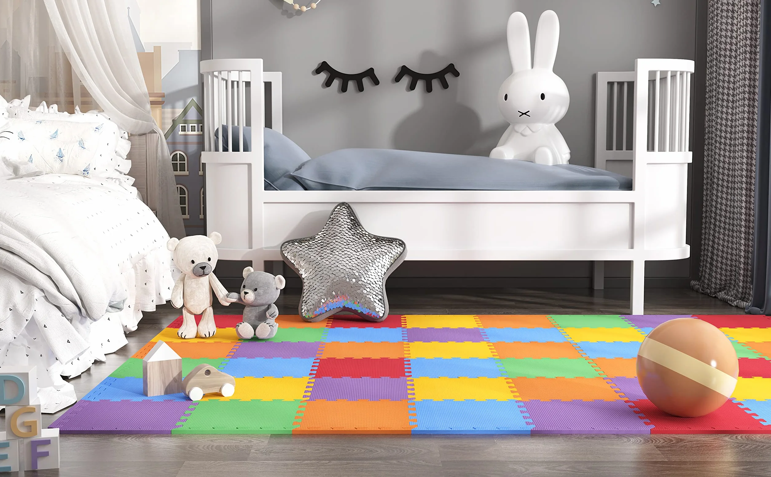 Tapis de Sol Imbriqués 30cm x 30cm Mousse Douce Tapis de Jeu Gymnastique 12 Pièces