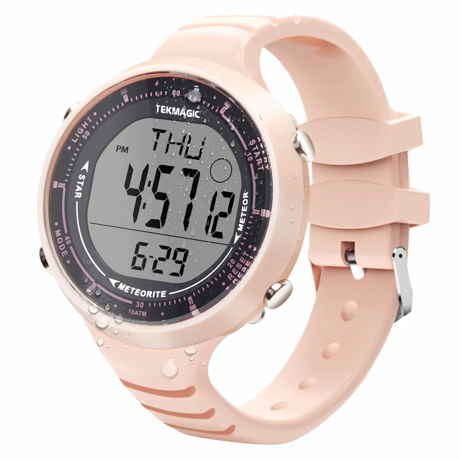 Montre Sport Femme 10 ATM Etanche Réveil Chronomètre Compte à Rebours Double Fuseau Horaire Bande Silicone