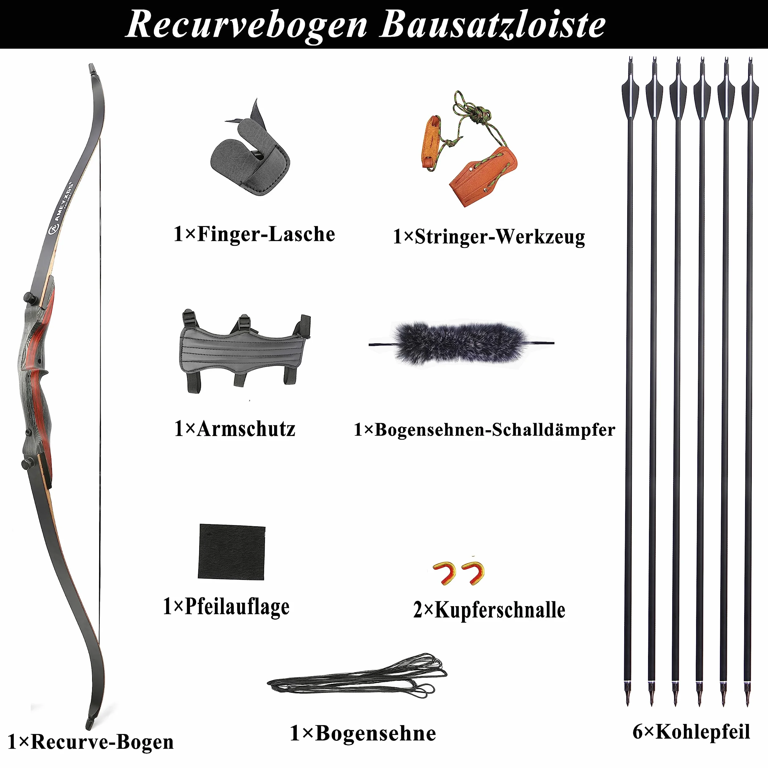 Takedown Recurve Arc 62 Pouces Tir à l'Arc Chasse 20-35lbs Bois Traditionnel avec Flèches Carbone
