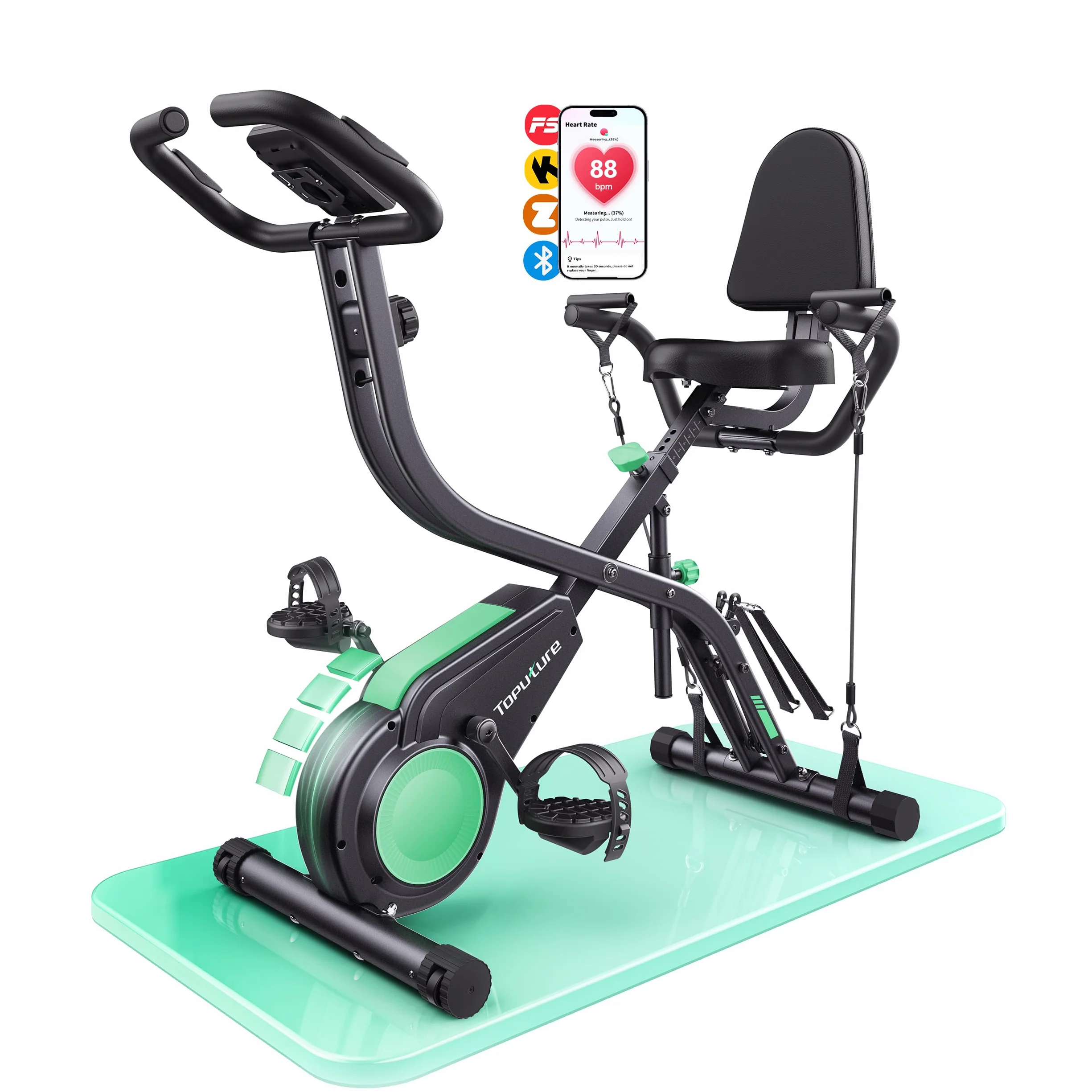 TOPUTURE Vélo d'Appartement Pliable 5-en-1, 16 Niveaux Résistance Magnétique, Moniteur LCD, Compatible APP, 140 kg