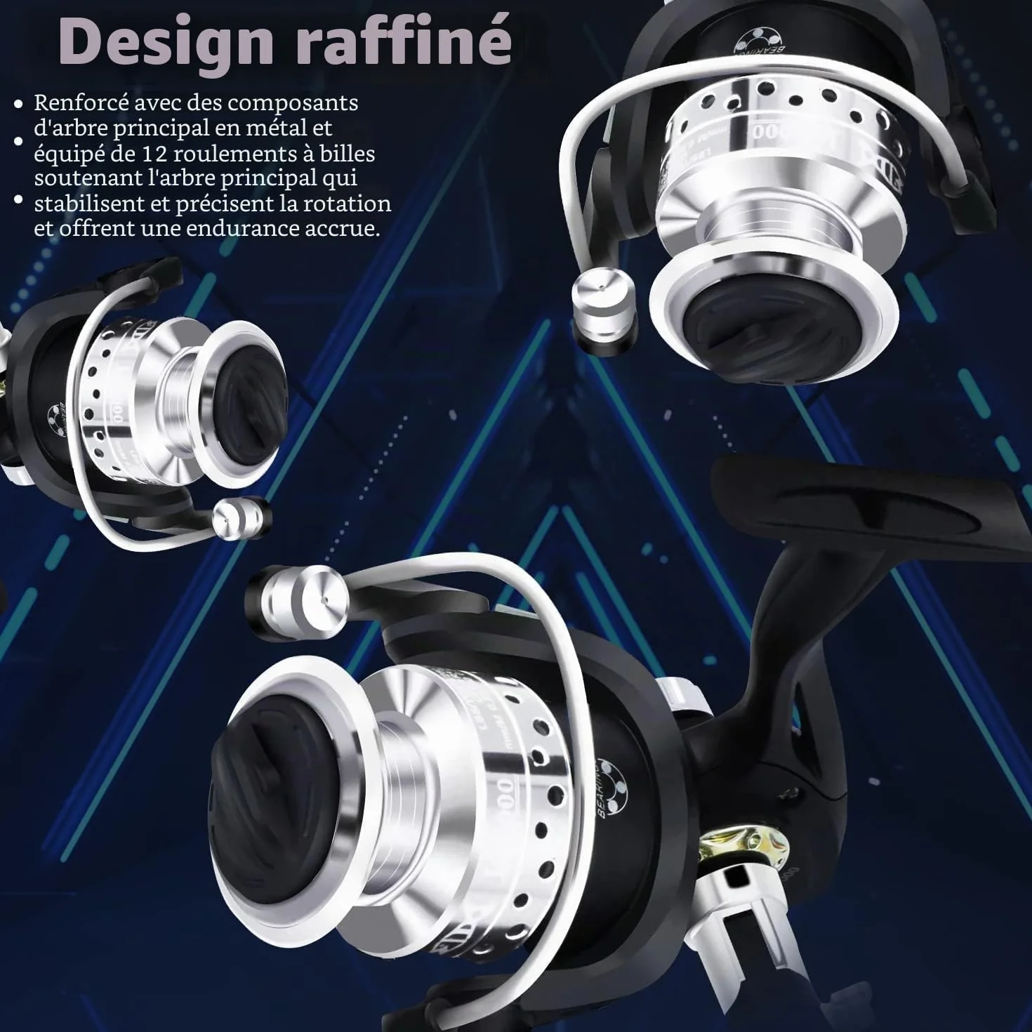 Ensemble de Canne à pêche Portable en Fibre de Carbone avec Moulinet et Pointe Fluorescente, Kit de Voyage Eau Douce Salée