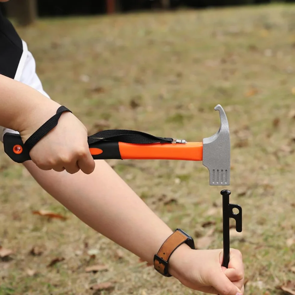 Marteau de Camping en Aluminium avec Crochet et Extracteur de Piquet - Maillet Antidérapant pour Tente