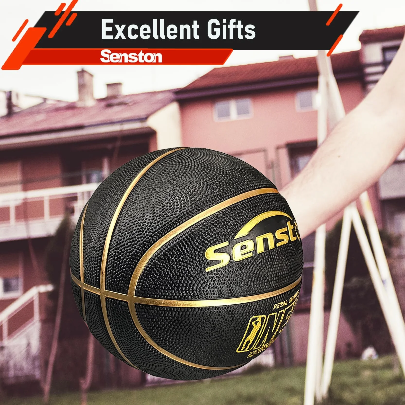 Senston Ballon de Basket Taille 7 avec Pompe, Basketball Intérieur/Extérieur