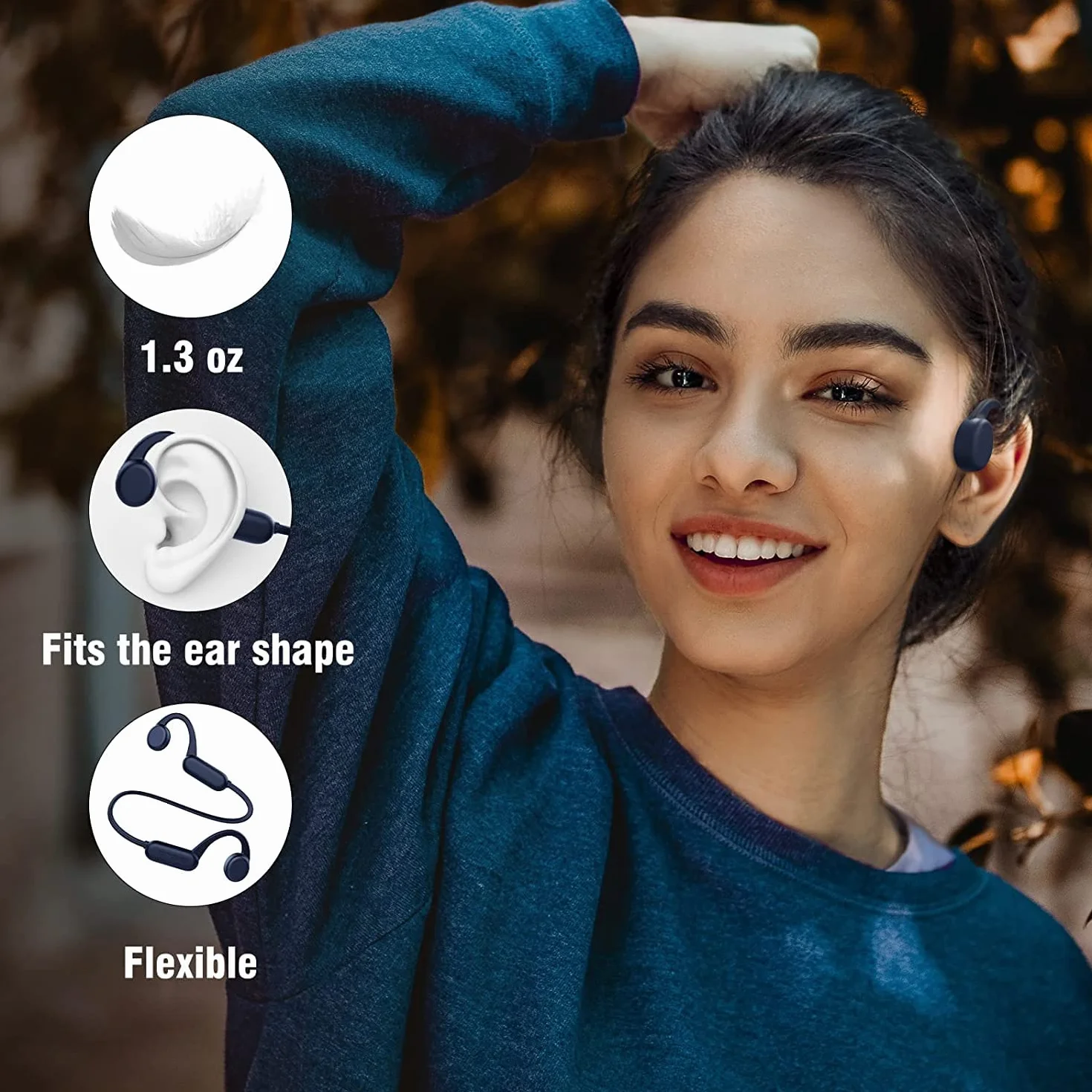 Casque Conduction Osseuse Natation IPX8 Bluetooth 5.2 Mémoire 8G Lecteur MP3 Bleu