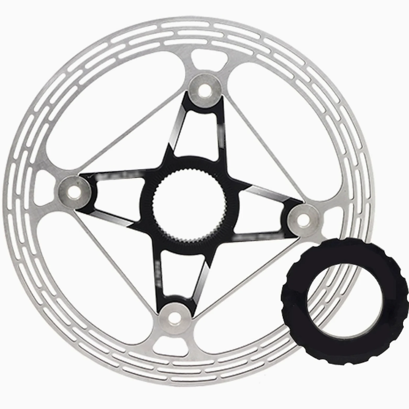 Disque de Frein à Disque Rotor de Frein à Disque de vélo en Acier Inoxydable, léger et Durable, avec compatibilité de Verrouillage Central, 1 pièce(Black,180mm)