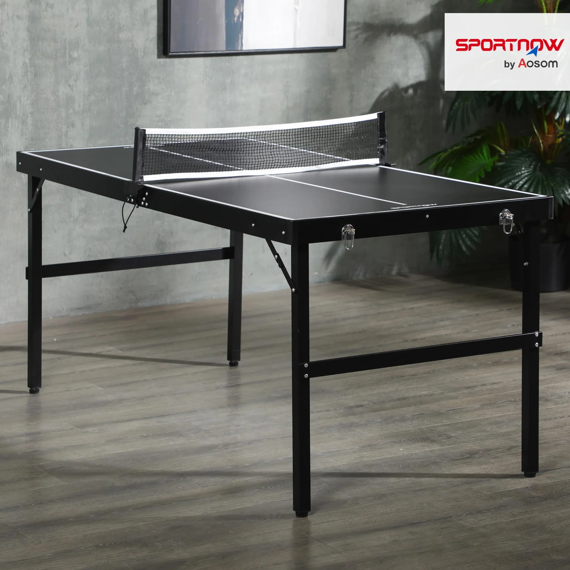 SPORTNOW Mini Table de ping-pong pliable avec filet, balles, poignée 152x76x72 cm Noir
