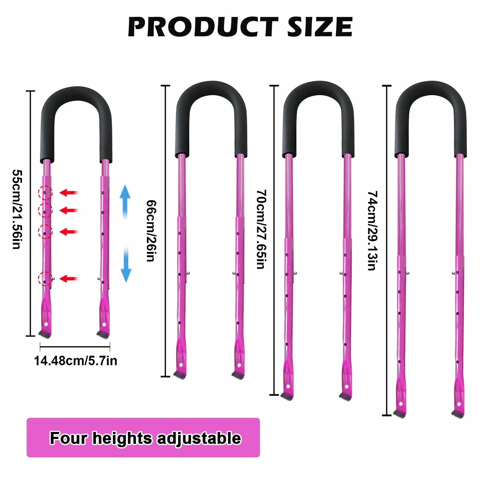 PORFOYO Barre de Poussée pour Vélo Enfant, Poignée d'Apprentissage, Accessoire Cyclisme Sécurité (Rose)