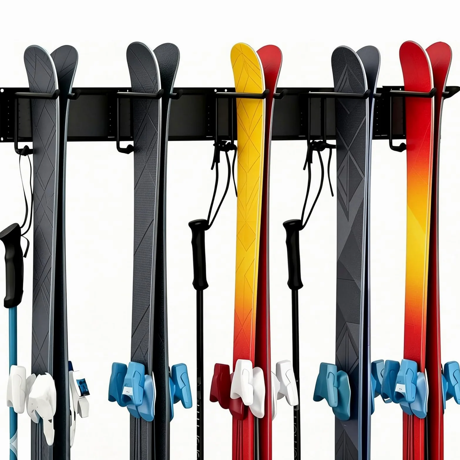 Support mural pour ski et snowboard - Support mural pour 10 paires de skis jusqu'à 136 kg - Pour la maison et le garage