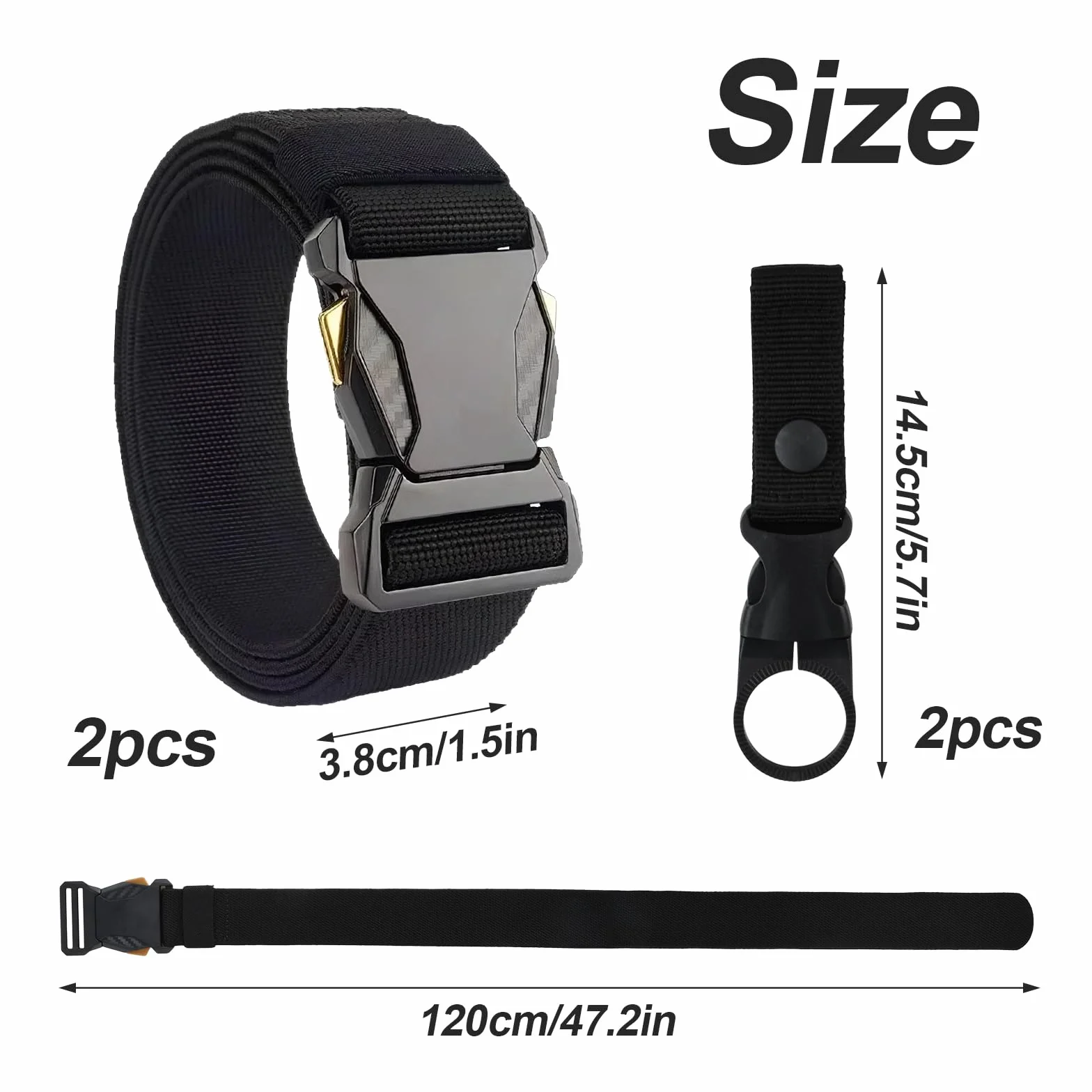Ceinture Tactique Dégagement Rapide Boucle Métal 3,8 x 120cm Ajustable Pompier Gendarmerie