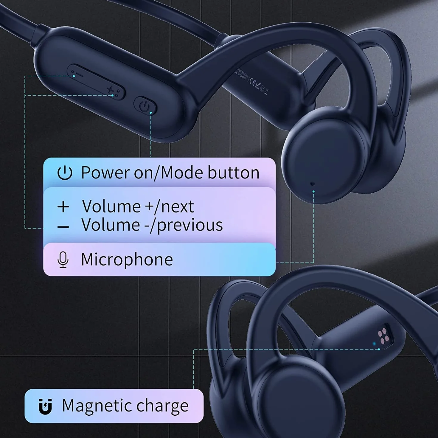 Casque Conduction Osseuse Natation IPX8 Bluetooth 5.2 Mémoire 8G Lecteur MP3 Bleu