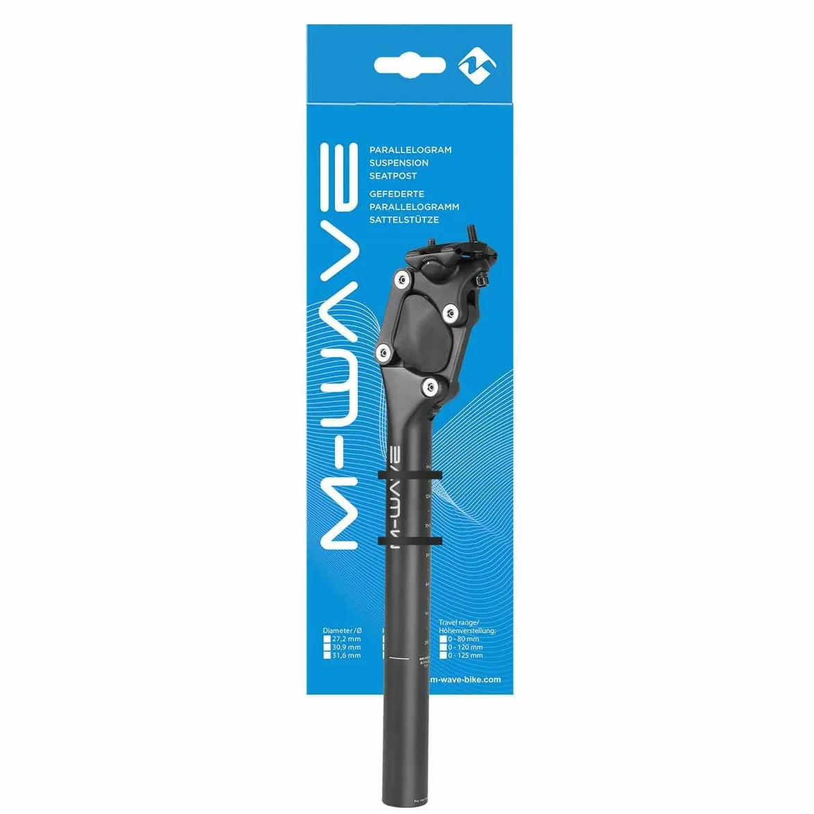 M-Wave Fourspring Tige de Selle Suspendue parallélogramme 31,6 x 350 mm Aluminium Noir Unisexe, 31,6 mm