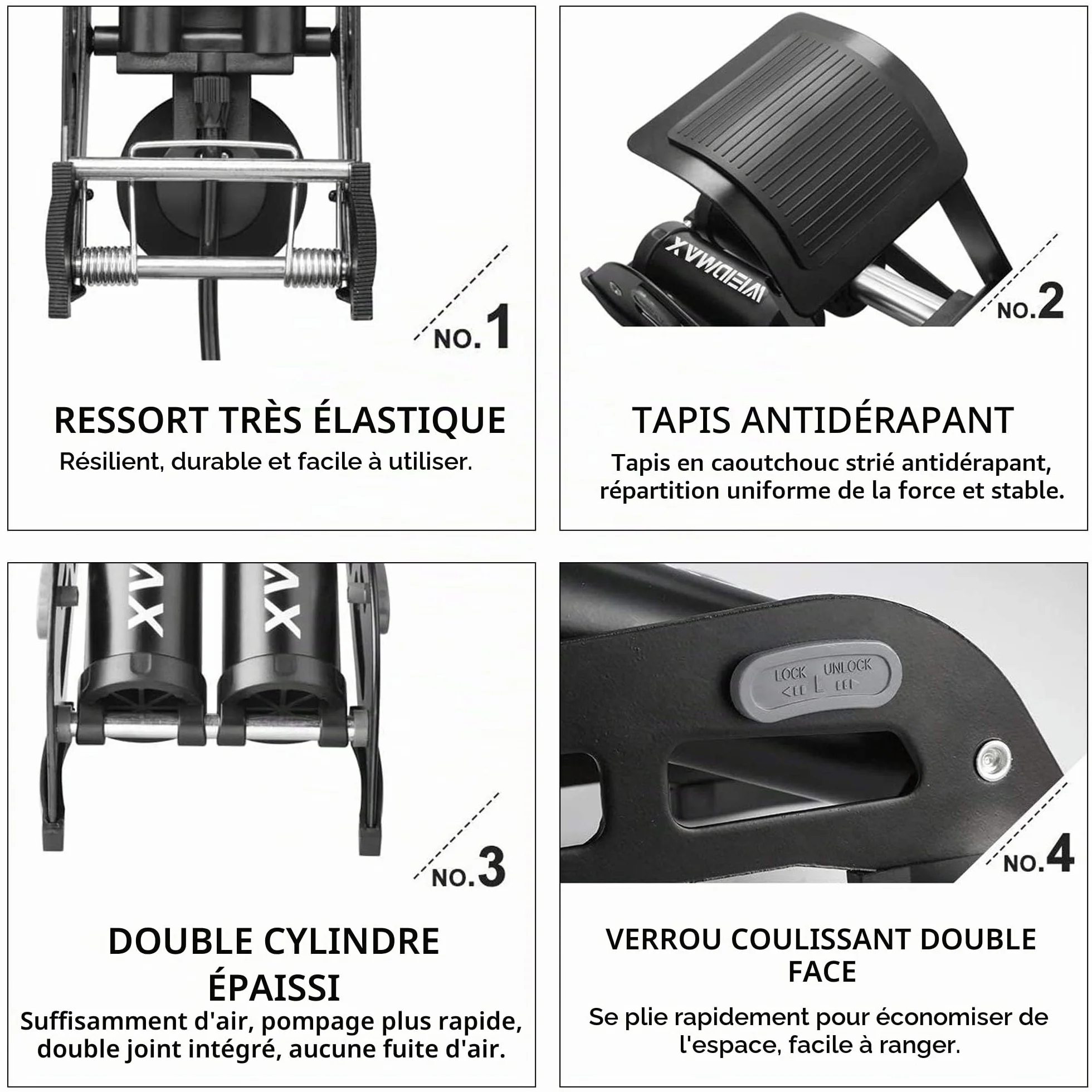 Pompe à pédale à Double Barillet Cylindre WEIDMAX, Pompe à Pied de vélo, Portable, Pompe à air de Sol de vélo, avec manomètre et tête de Valve Intelligente
