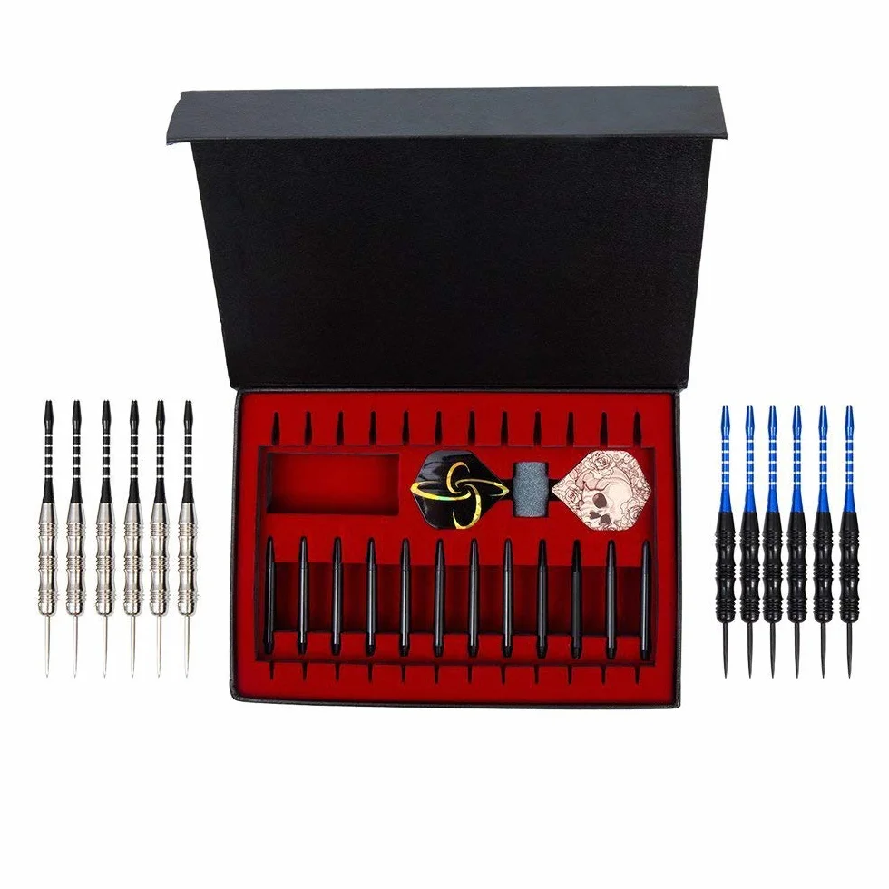 POFET fléchettes à pointe en acier 22 g corps fer antidérapant tiges aluminium 4 styles ailettes boîte cadeau
