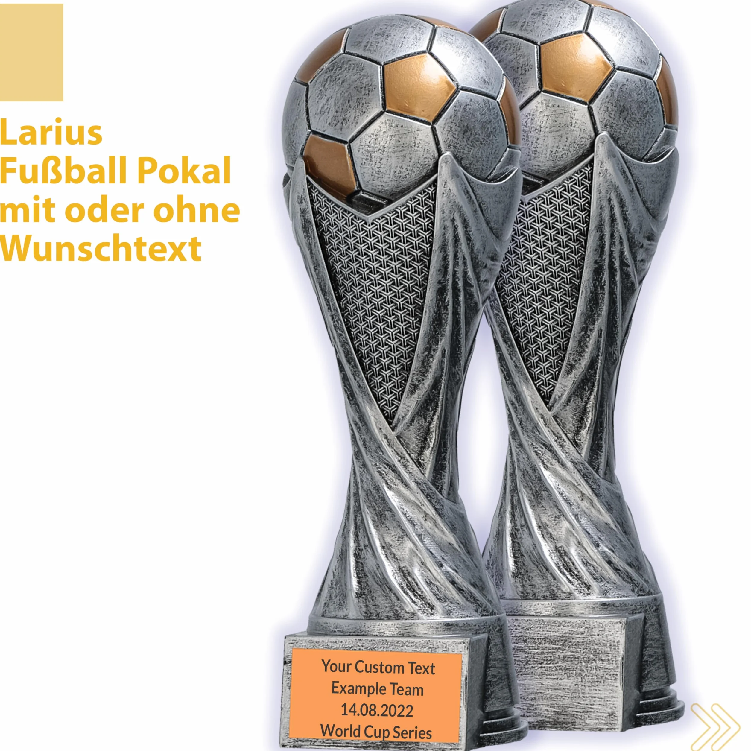 Larius Trophée Football avec Ballon 15–21 cm (300–830 g) – Coupe Lourde en Résine avec Gravure Optionnelle – pour Tournois, MVP, Meilleur Buteur & 1re–3e Place – M5