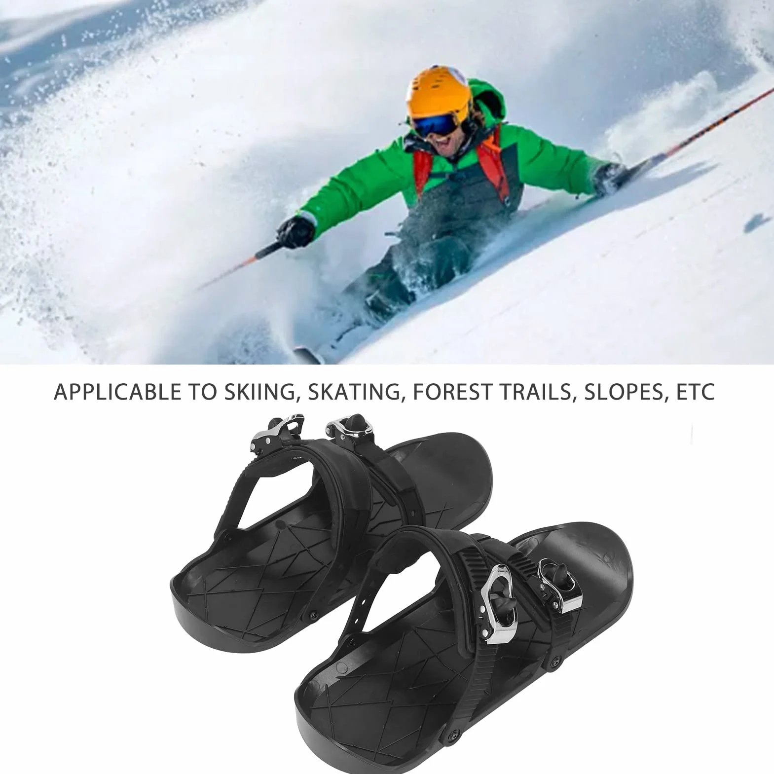 Mini Patins de Ski, Patins Neige Courts 36 x 14,7 cm Skis Glisse Neige Chaussures Skiing Taille Unique US 5-14 EU 35-48 Mini-Skis à roulettes Courts avec Sac Rangement pour Ski Plein air