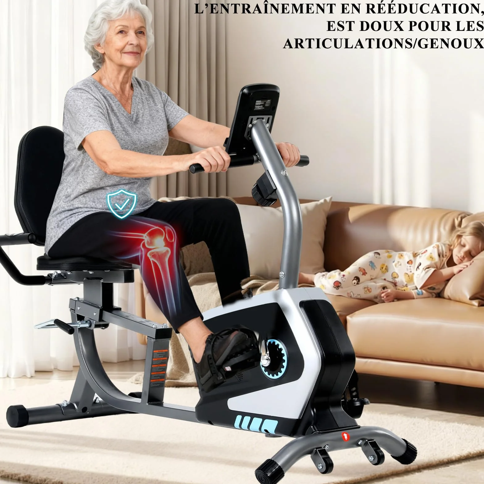 Vélo d'Appartement Semi-Allongé Magnétique 8 Niveaux Résistance, ISE Roue Transport, Écran LCD