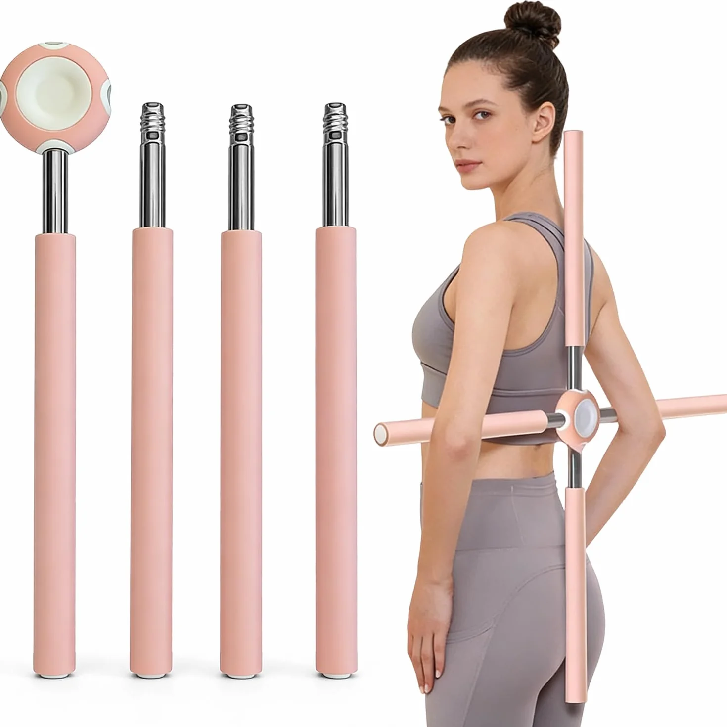 Barre de yoga correcteur de posture, bâton de yoga anti-bouloches pour dos et cou, barre oscillante avec noyau en acier inoxydable et amovible, barre de yoga en croix pour la maison, l'entraînement