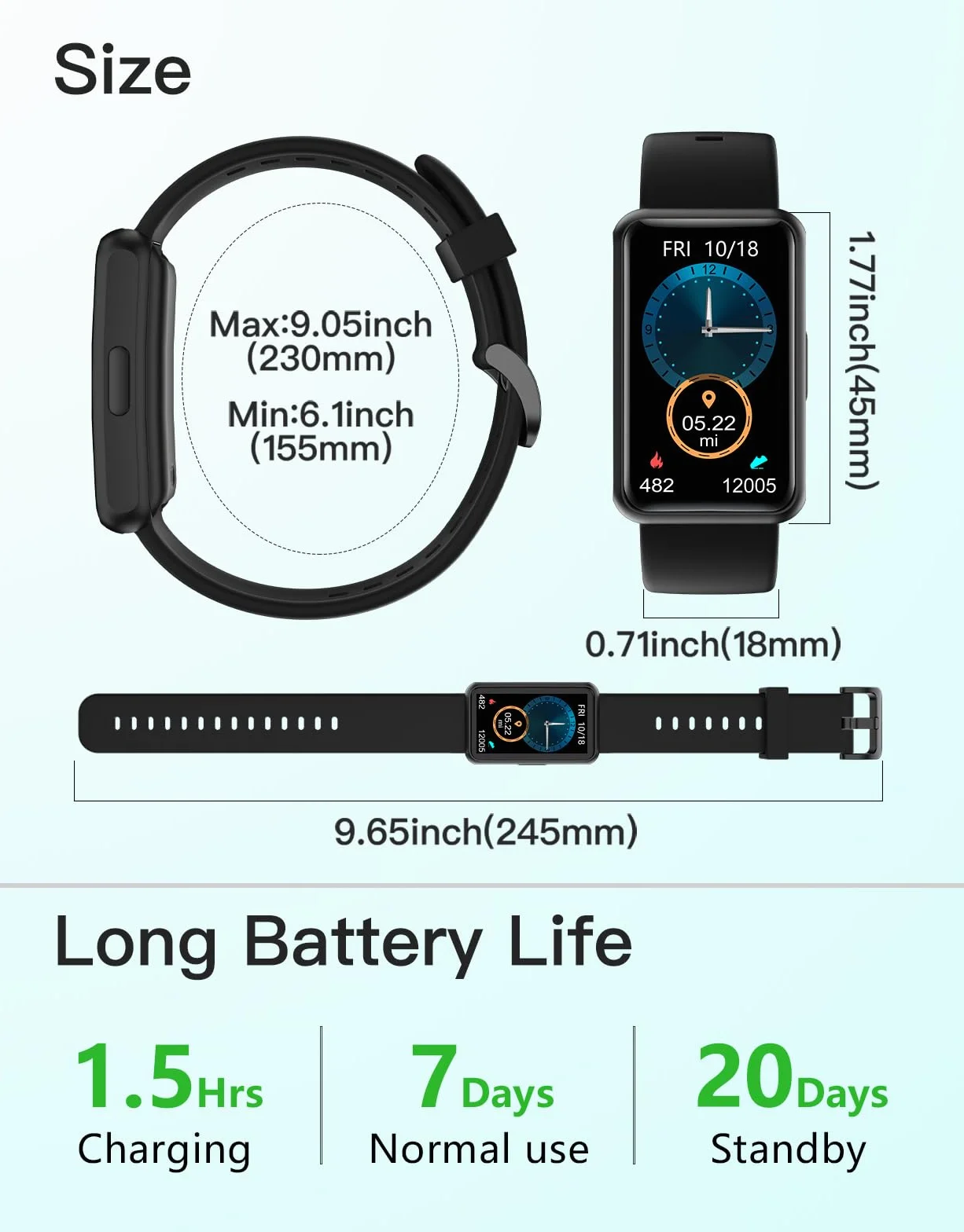 Montre Podometre Etanche IP68 1.47 Pouces Femme Homme Enfant Trackers d'Activité Sport Course à Pied Marche KM Calories Sommeil Chronometre Minuteur