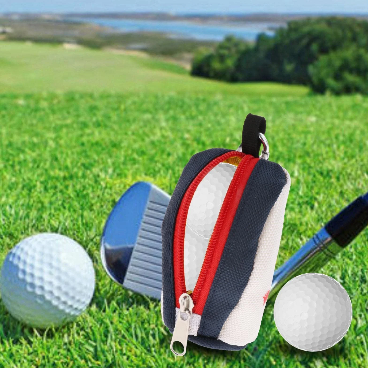 F Fityle Portable Club Ball Pouch Tee Holder Storage Organizer 2 Balls Golf Hand Belt Waist Bag