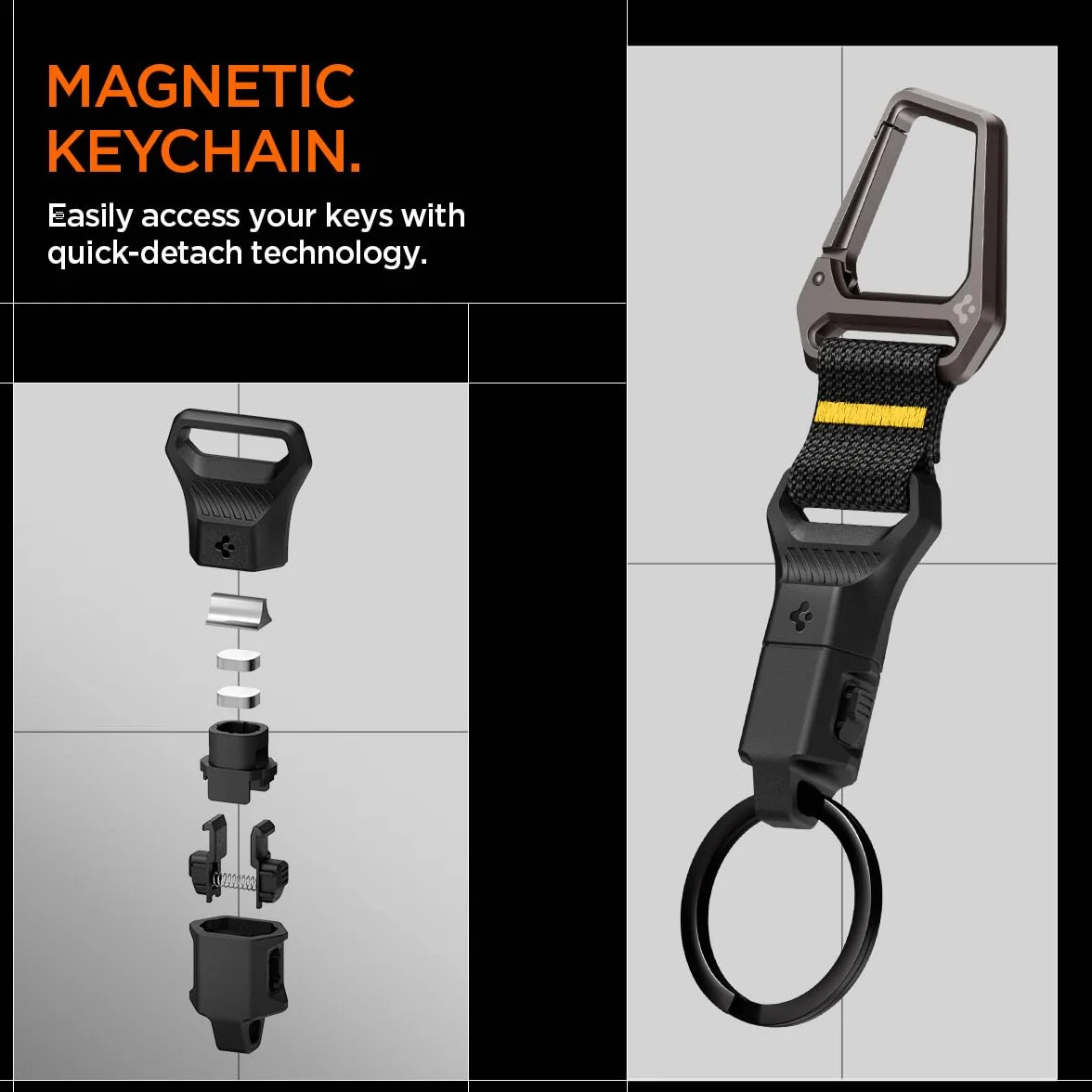Spigen Life Mousqueton Porte-Clés Magnétique Amovible Organisateur de Clés Noir