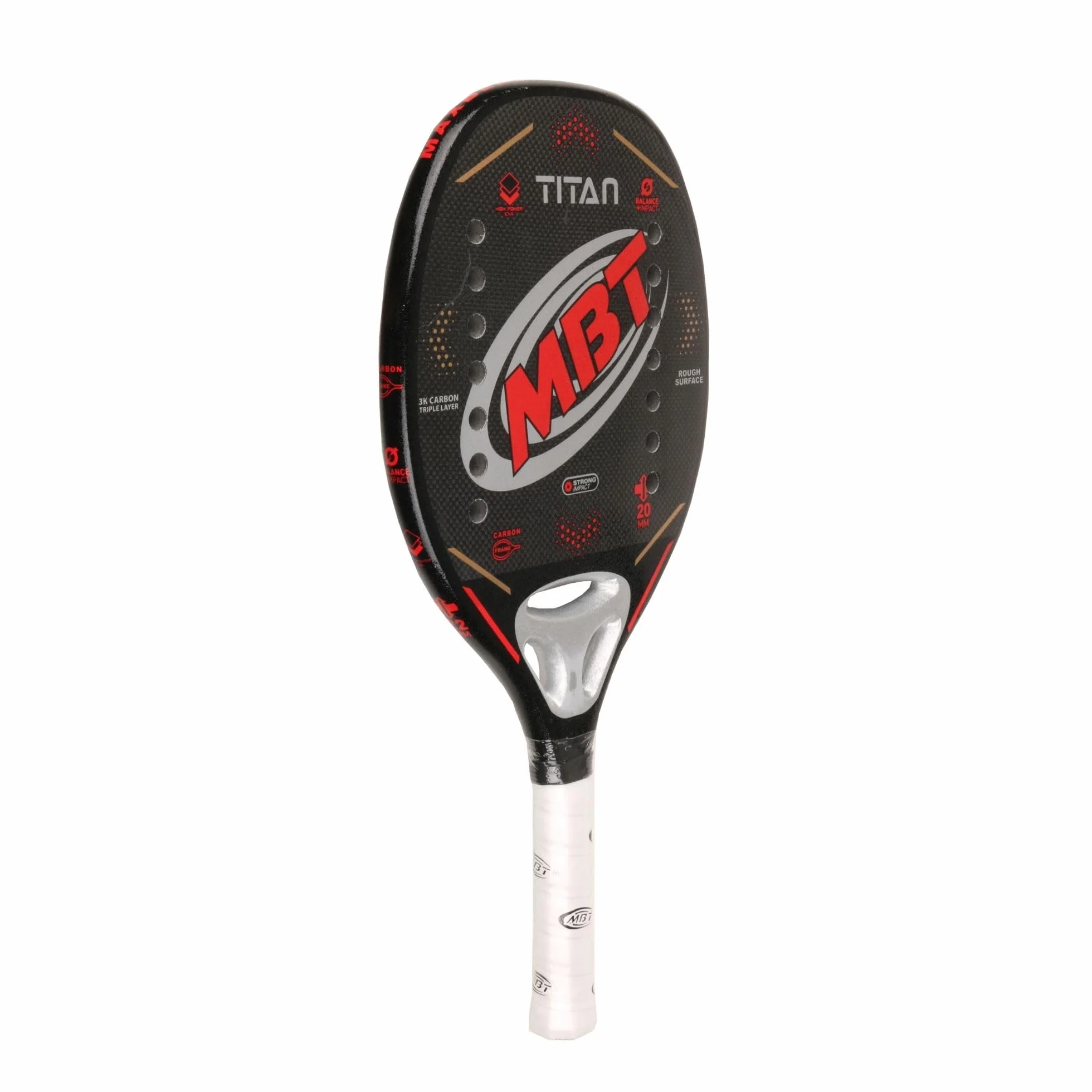 MBT TITAN Raquette Beach Tennis Fibre de Carbone 3K Eva High Power Profil 20mm