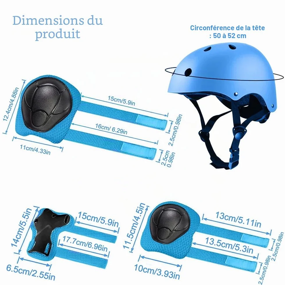 Mizikuu Protection Roller Enfant 7 en 1 Casque Vélo Enfant Kit Réglables Coudières Genouillère Protège Poignets Bleu