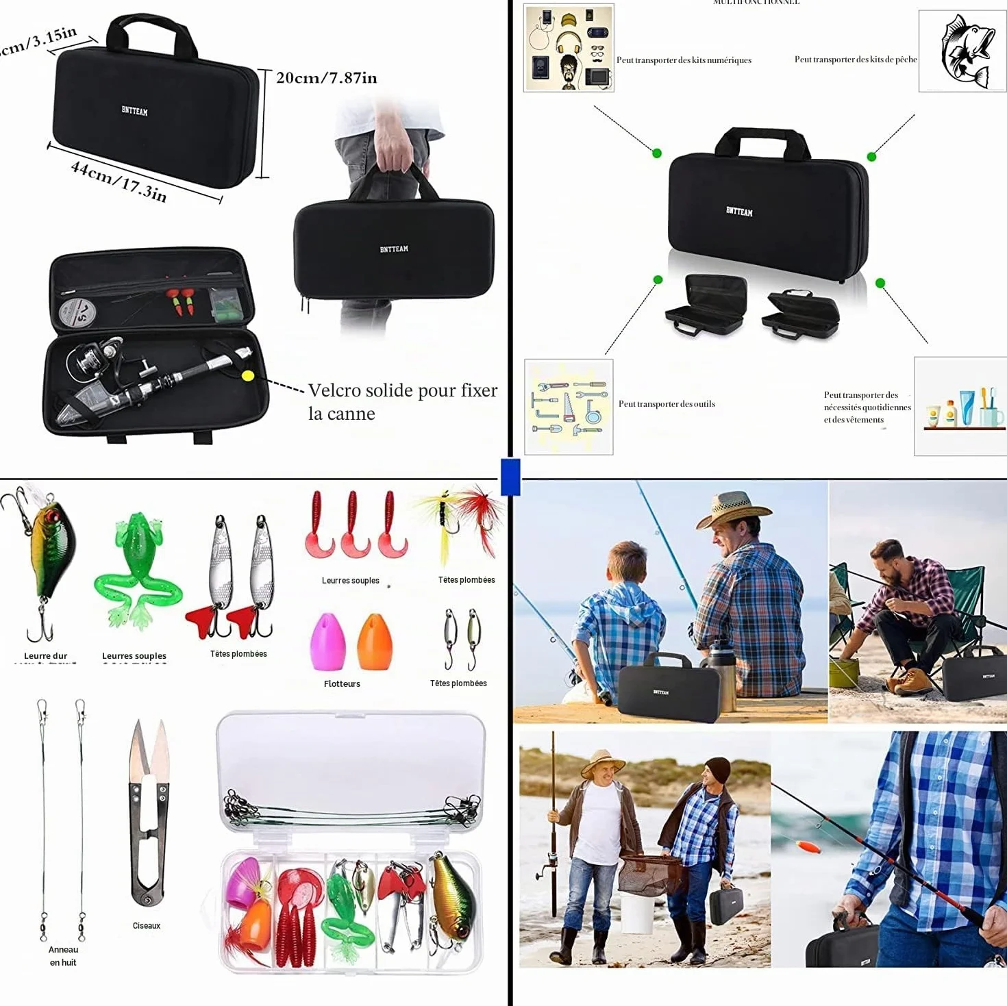 Ensemble de Canne à pêche Portable en Fibre de Carbone avec Moulinet et Pointe Fluorescente, Kit de Voyage Eau Douce Salée