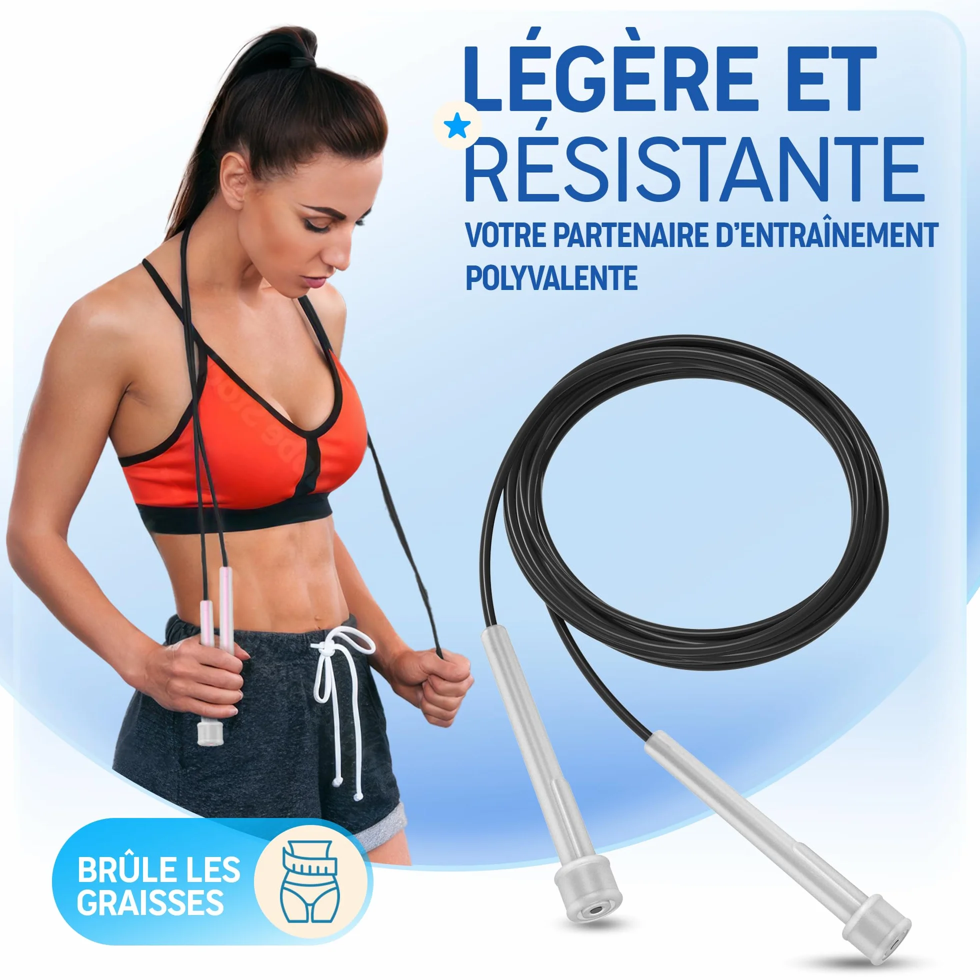 PORTENTUM Corde à Sauter Réglable 2.8M pour Fitness, Crossfit, Sport, Boxe