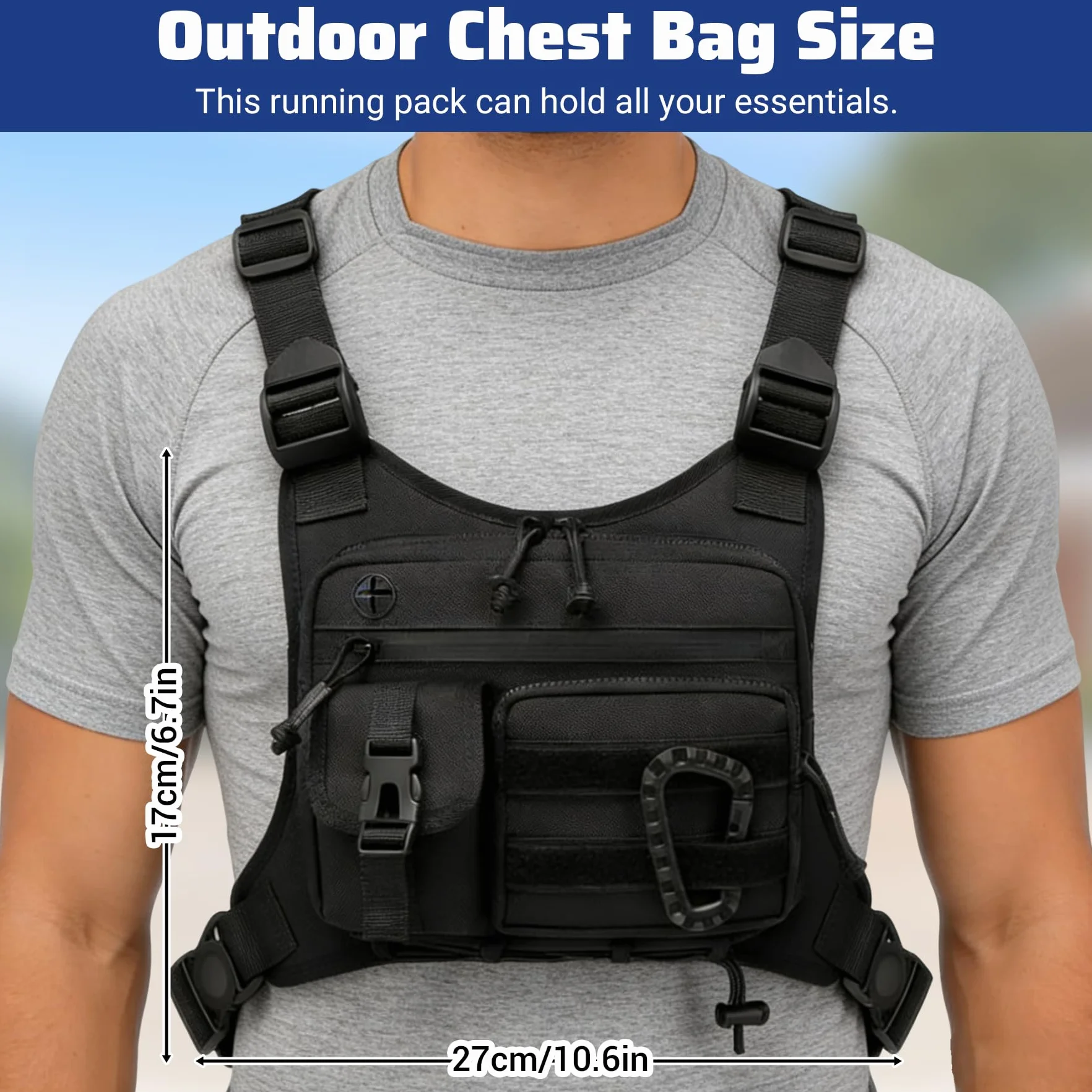 GAESHOW Sac de poitrine tactique pour homme, réglable, fonctionnel, pour hommes et femmes, imperméable, sac de poitrine portable pour les entraînements en plein air, le cyclisme, la randonnée et le