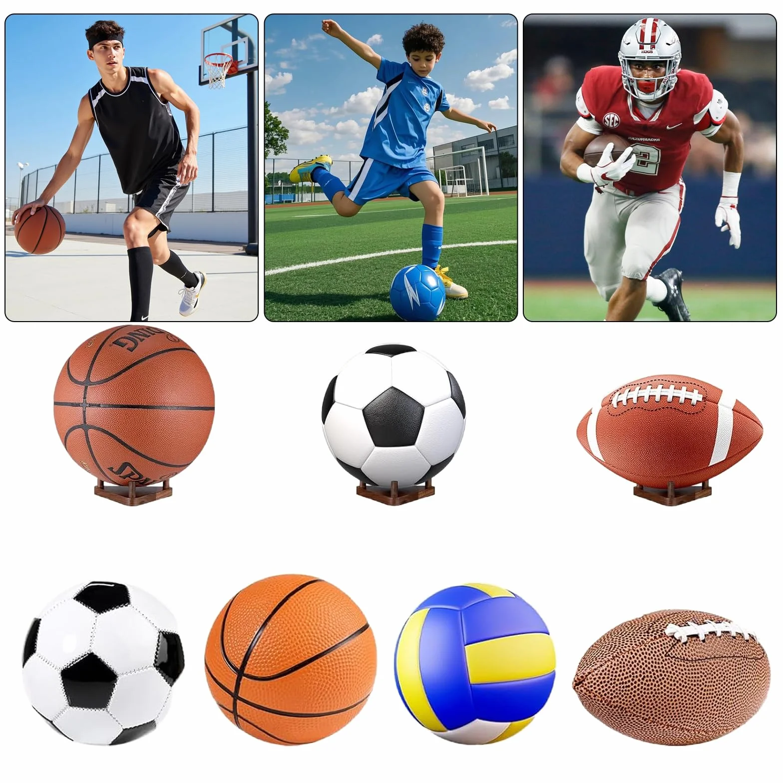 Support de ballon stable en bois pour football basketball rugby - Organiseur de ballon robuste - 1