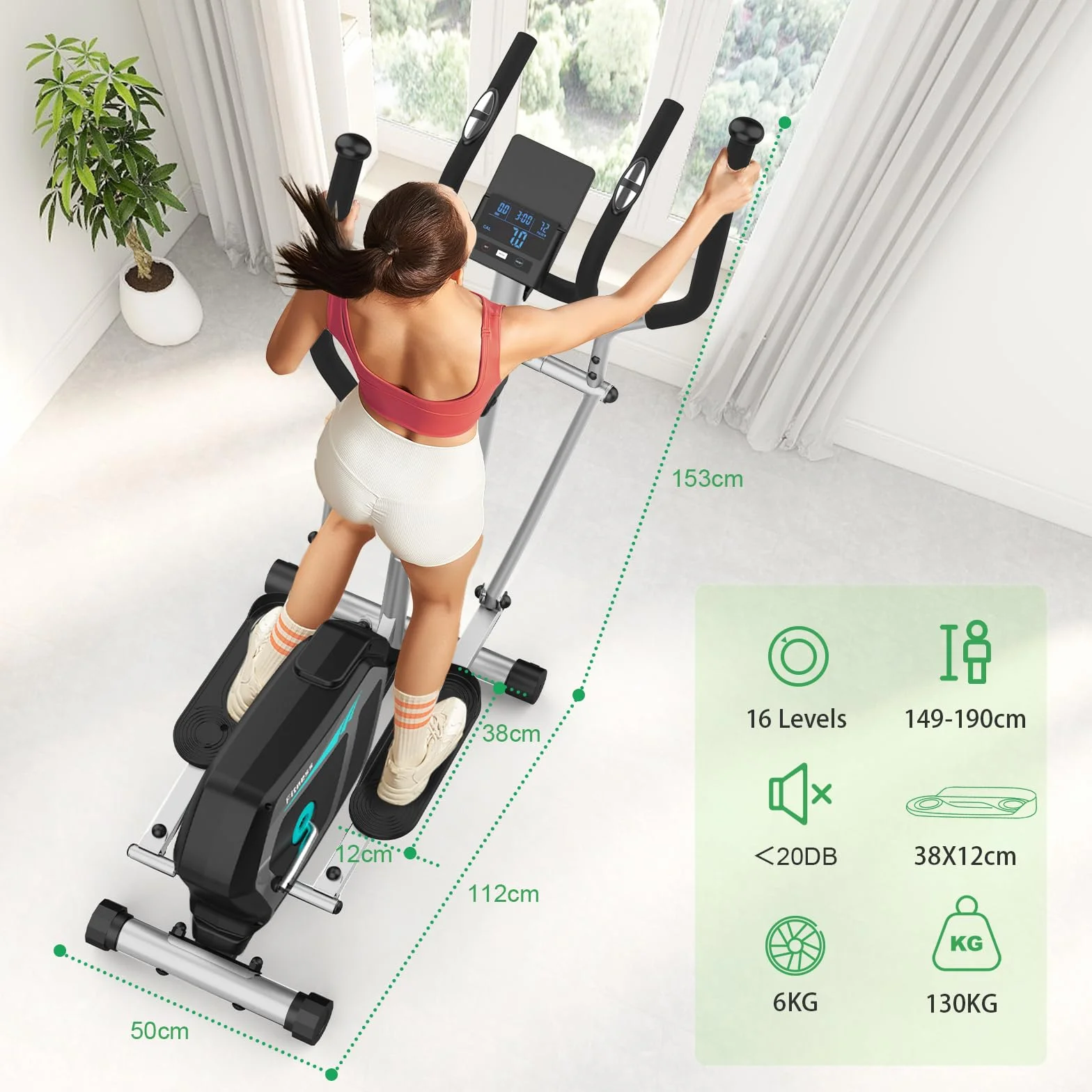 Vélo elliptique magnétique 16 niveaux de résistance Bluetooth App pulse rate grips LCD monitor capacité max 130 kg