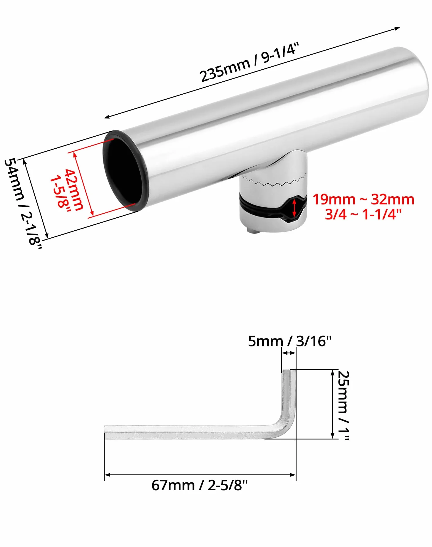 QWORK 2 Pièces Porte de Canne à Pêche Rotatifs 360° Acier Inoxydable 304 Serrage Rails 19~25 mm