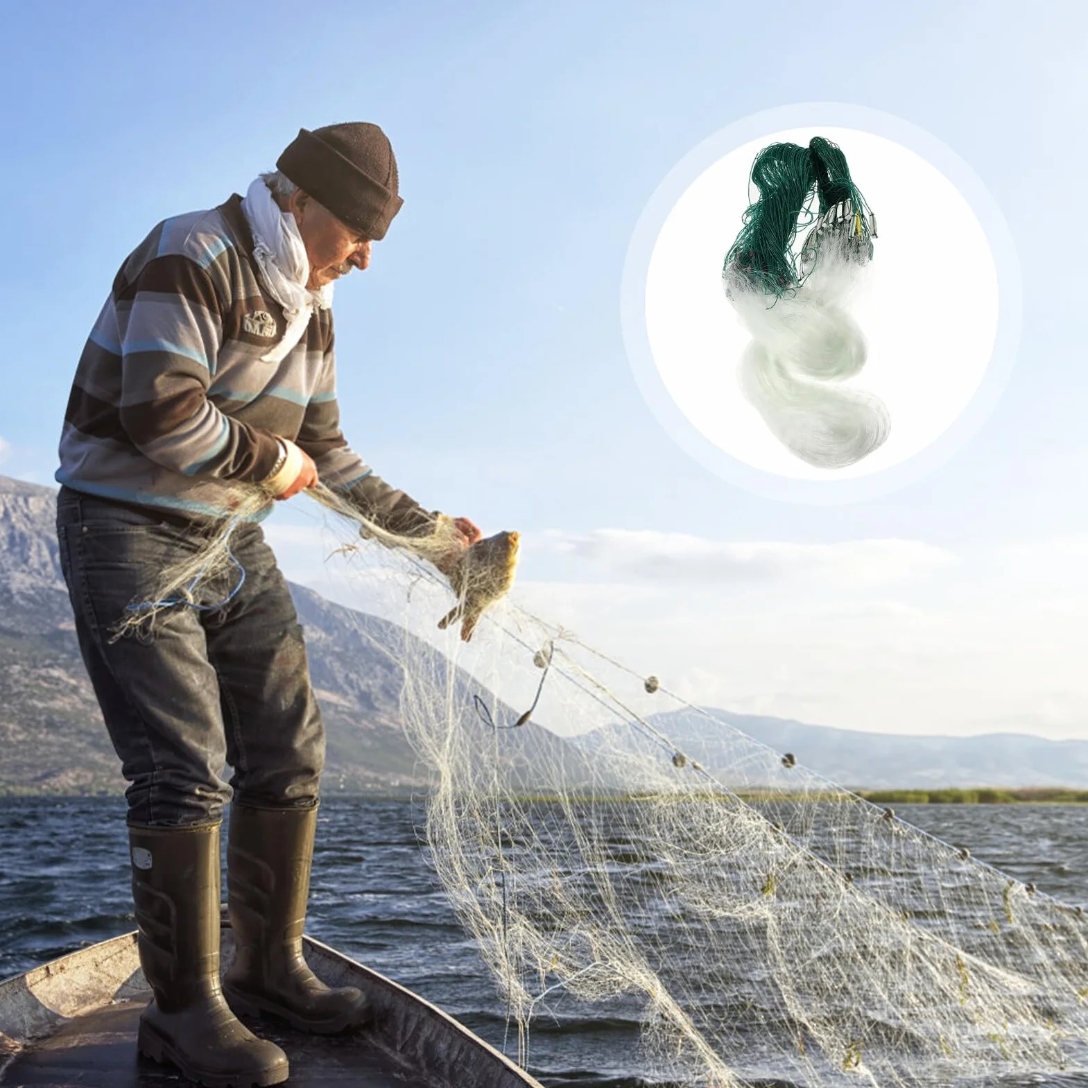 PRETYZOOM Filet de Monofilament Léger avec Flotteur et Plombs Filet Trémail Couches Piège à Poisson Transparent Nylon pour Eau Douce et Salée