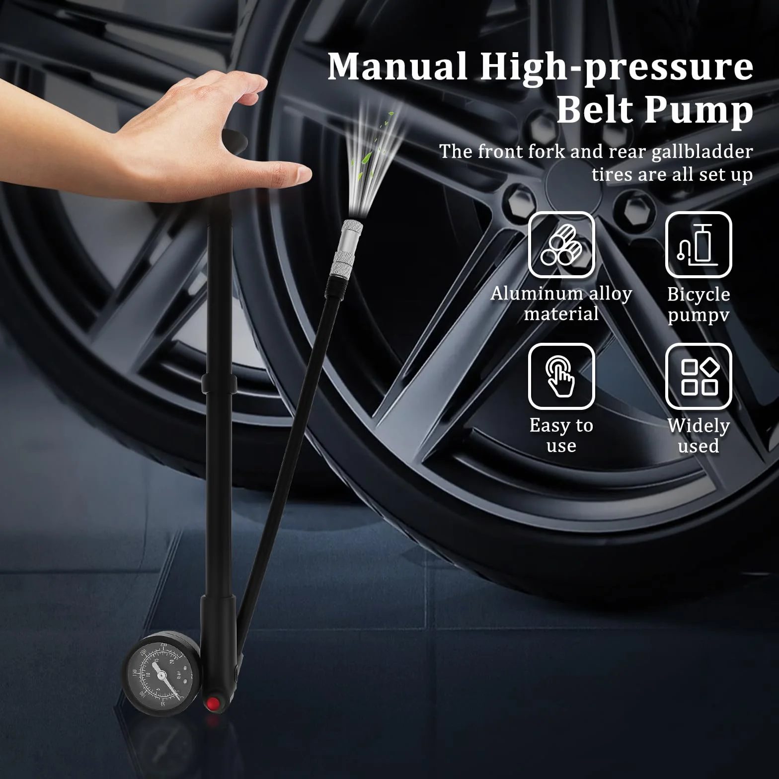Pompe à Amortisseur 300 PSI avec manomètre, Tuyau Rotatif 360°, Mini Pompe à Fourche Suspension Vélo Moto