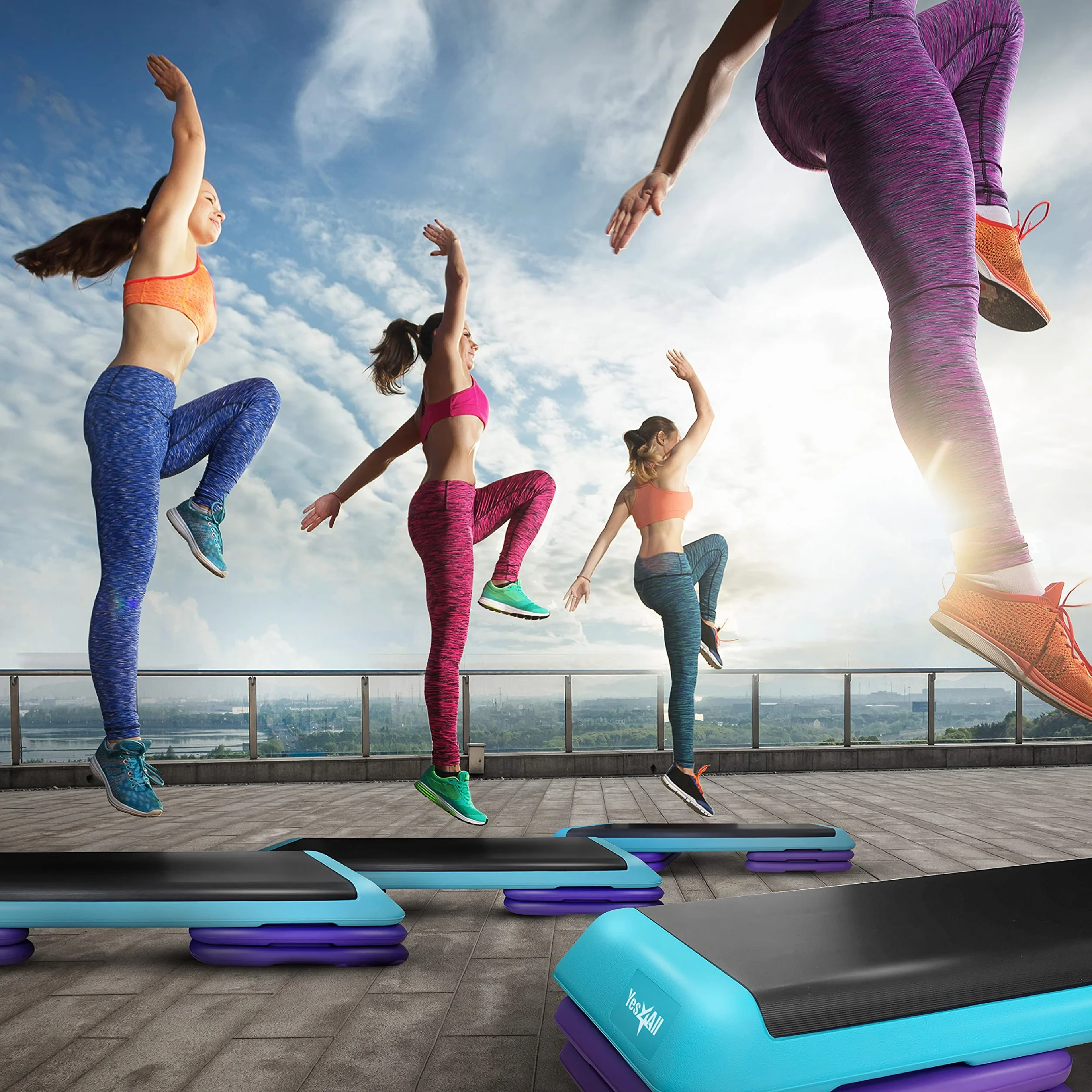 Yes4All Stepper aérobique avec hauteur réglable 10cm 15cm 20cm - Plateforme de fitness pour maison et gymnase