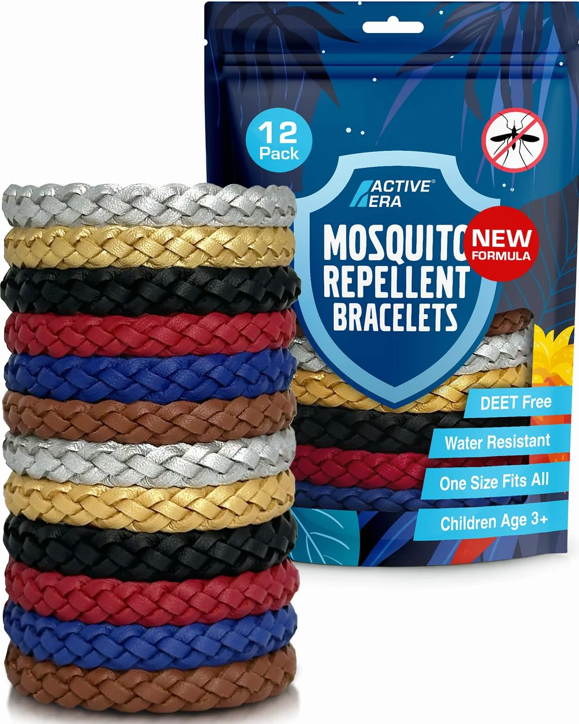 Active Era Bracelet Anti-Moustique en Cuir pour Enfant & Adulte Lot de 12 – Répulsif Naturel 100% Sans DEET, Imperméable