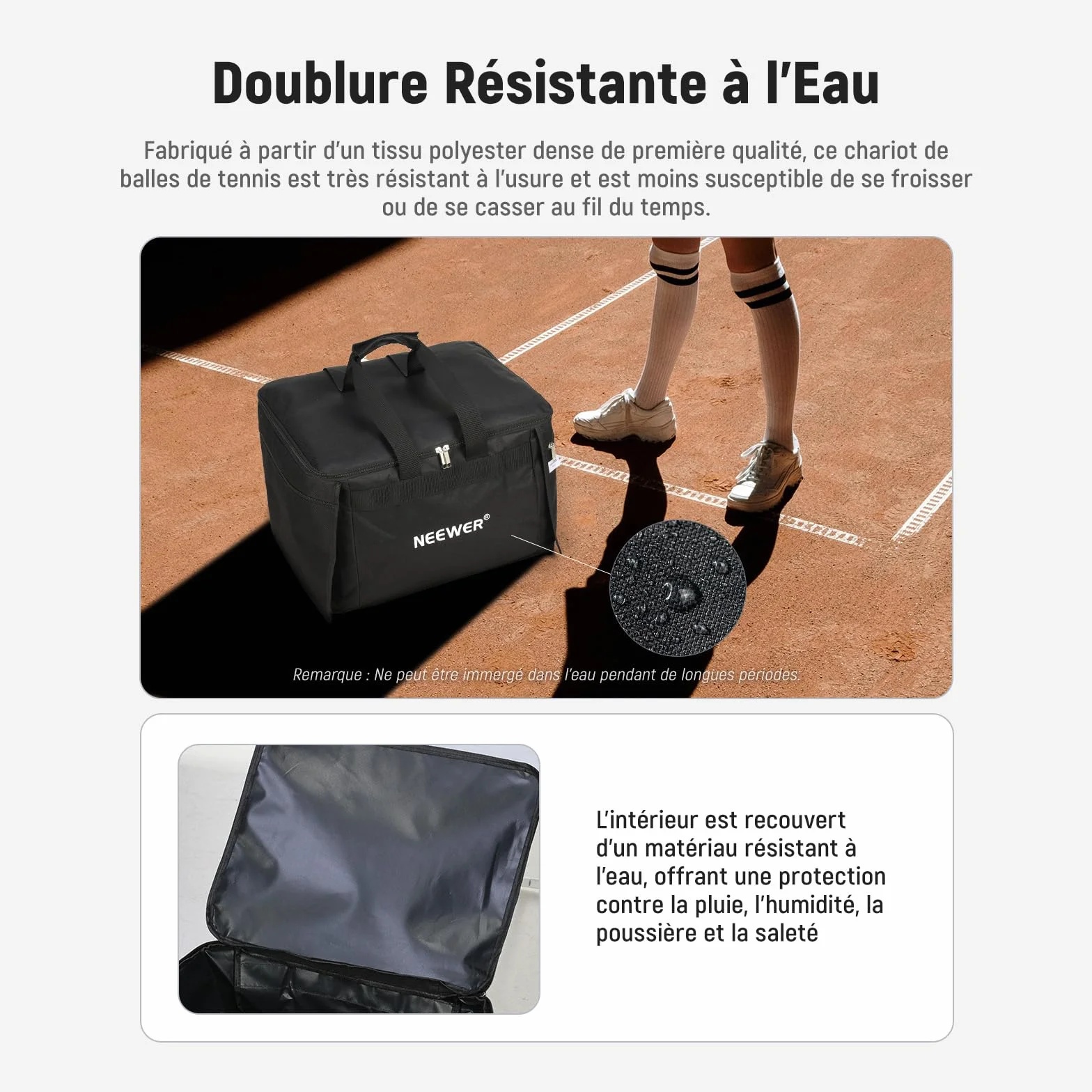 NEEWER Sac de Transport pour 110 Balles de Tennis & Pickleball Polyester Robuste pour Chariot ramasseur TB01S, Panier Caddy Léger & Portable pour Baseball & Golf avec Poches Latérales, TB01B