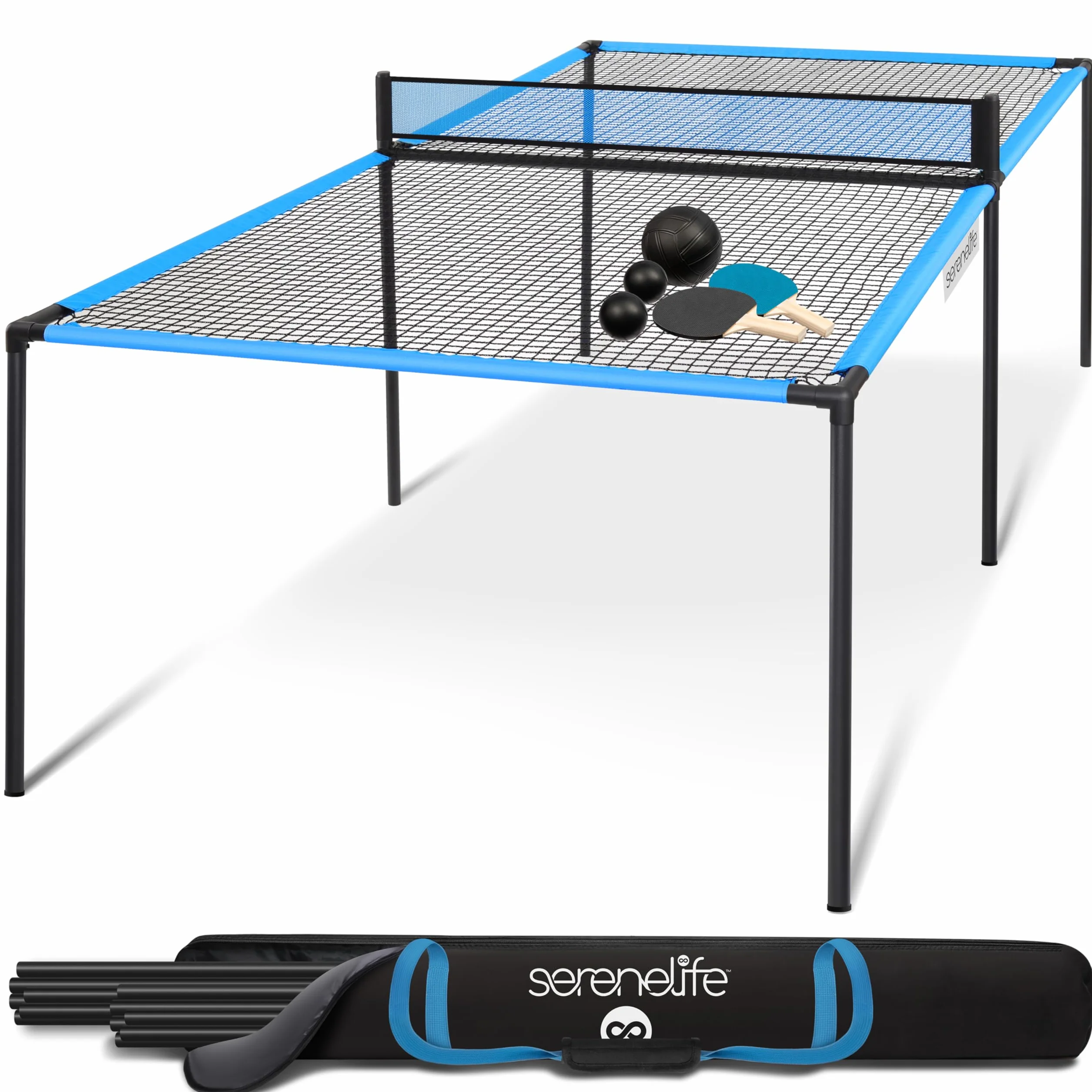SereneLife Table de Ping-Pong Portable 240 cm avec Cadre Acier Revêtu Anti-rouille, Jeu Hand Pong Intérieur/Extérieur