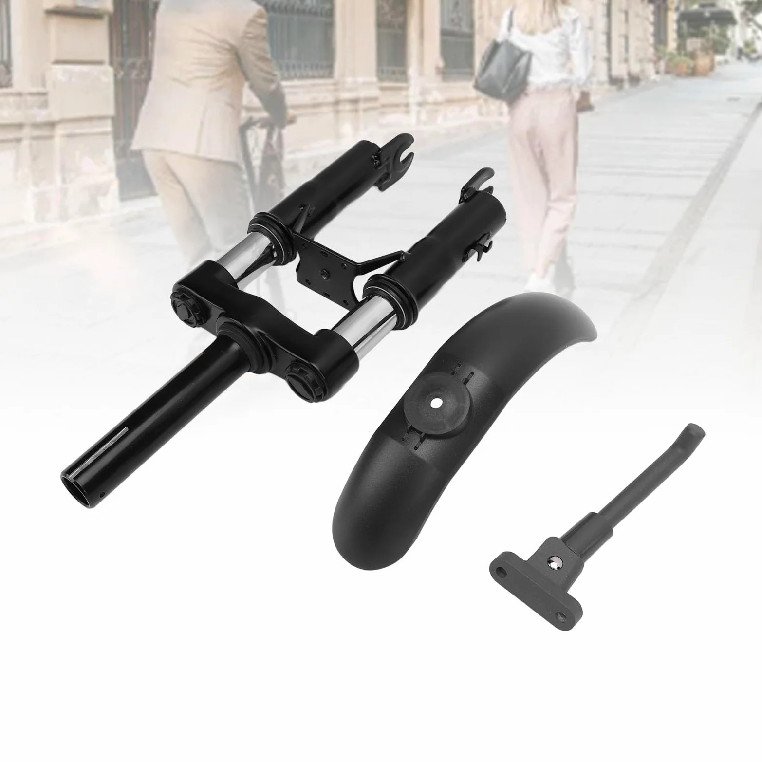 Tbest Kit de Suspension Avant de Scooter électrique, Fourche Avant à Suspension Hydraulique en Acier PC avec Vis de Béquille de Garde-Boue pour Accessoires M365