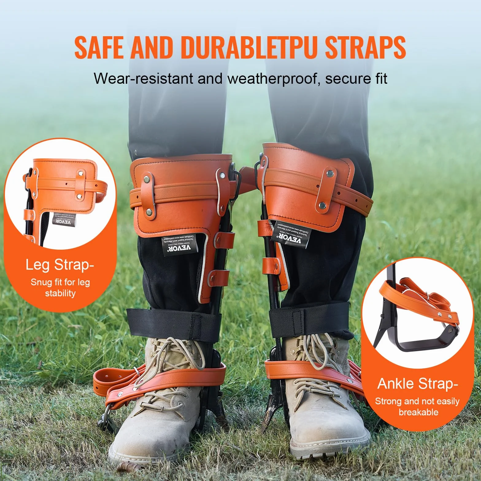 VEVOR Pointes d'escalade d'arbre, 1 paire, crampons acier allié, charge 158 kg, équipement avec sangles et protecteurs