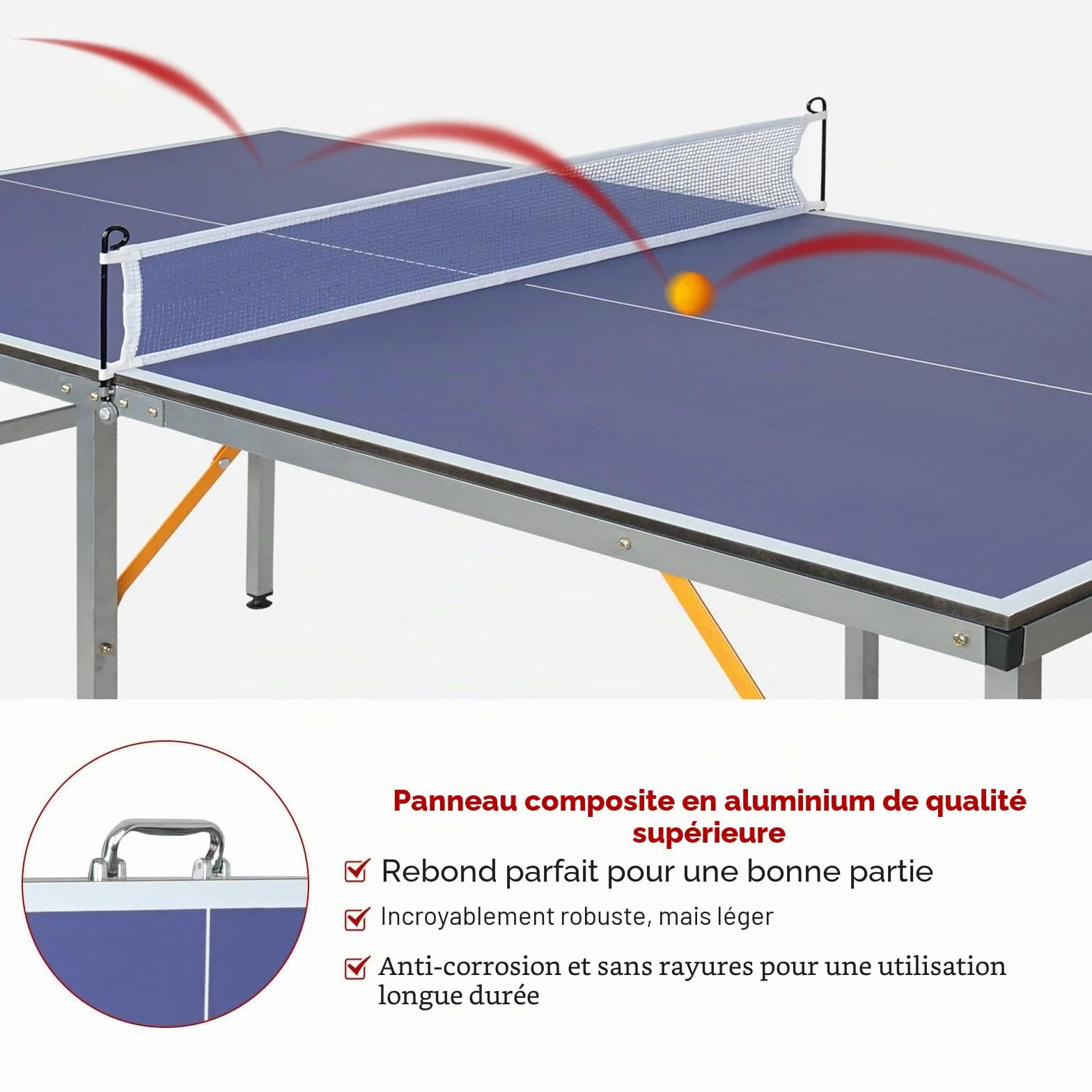Tables de tennis de table de taille moyenne pour l'intérieur et l'extérieur, pliables et portables avec filet, 2 raquettes de tennis de table et 3 balles