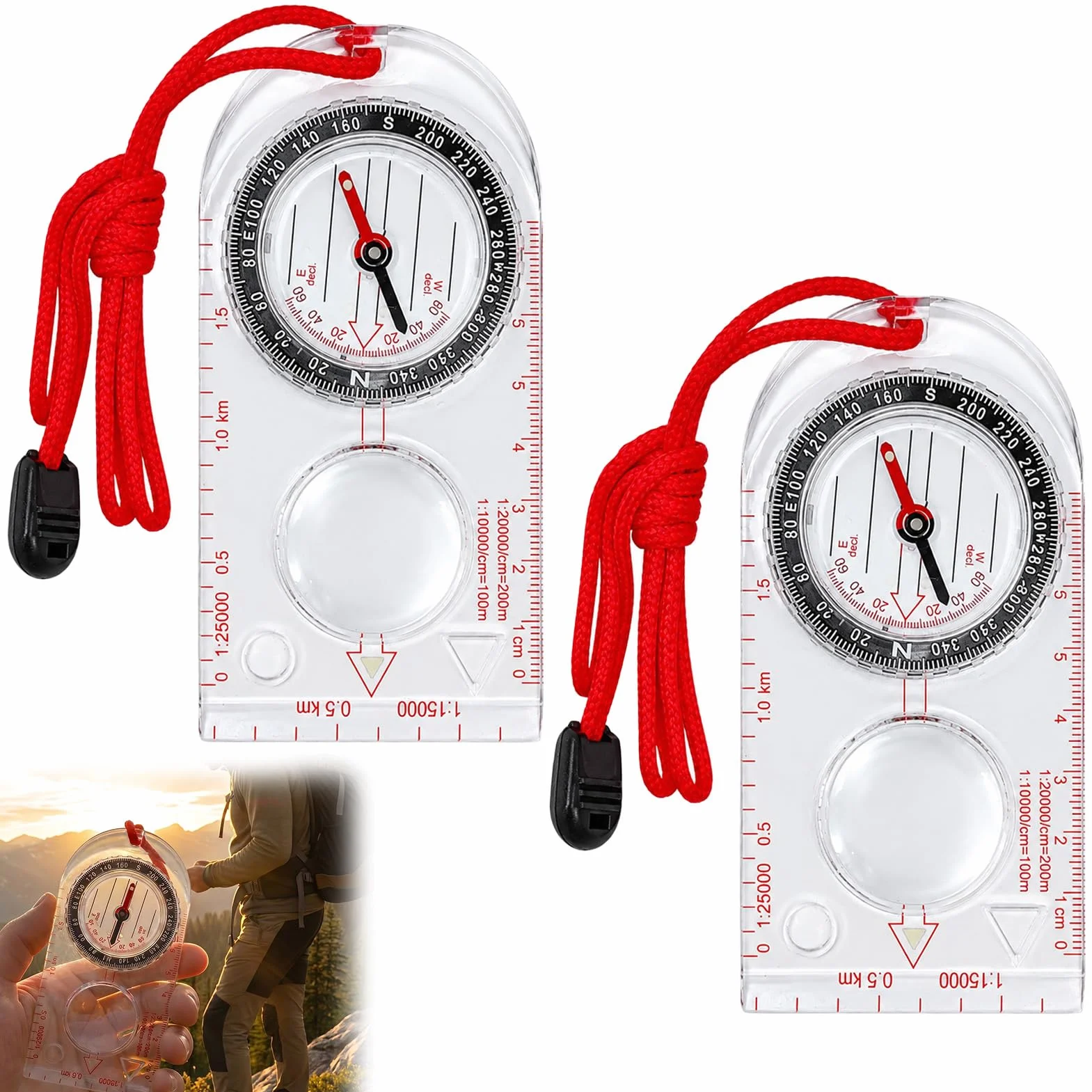 Boussole Randonnée Militaire avec Déclinaison Réglable, Précise pour Camping Trekking